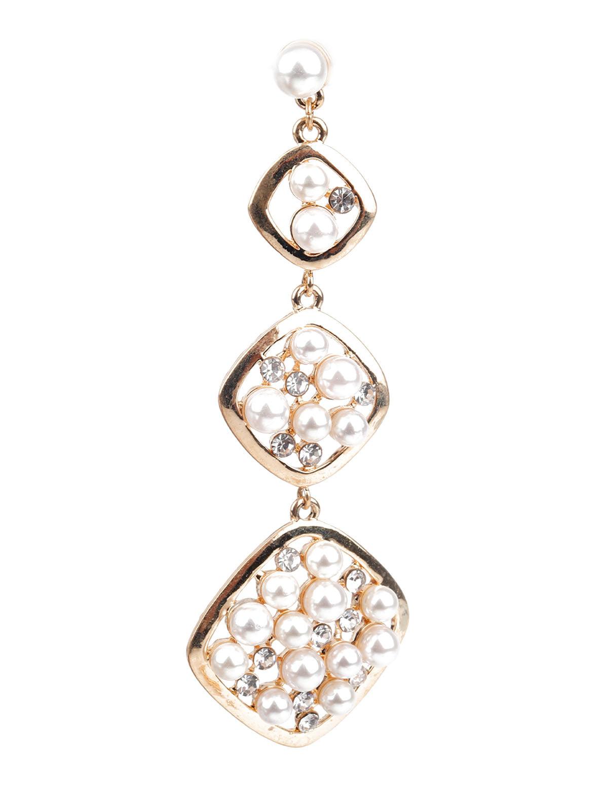 Women's Classy White And Gold Faux Pearl Dangle Earring