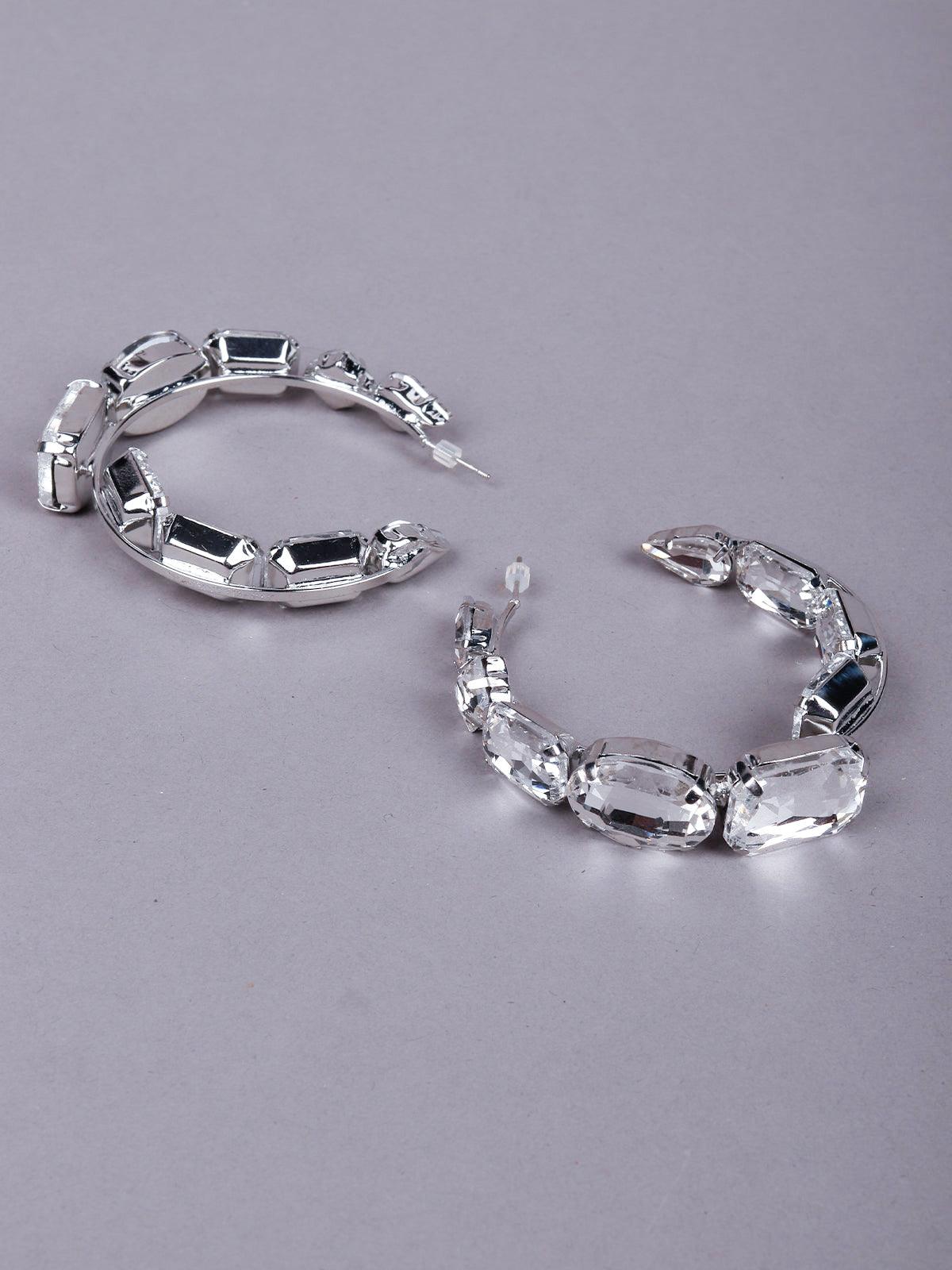 Women's Clear Crystal-Embellished Hoop Earring