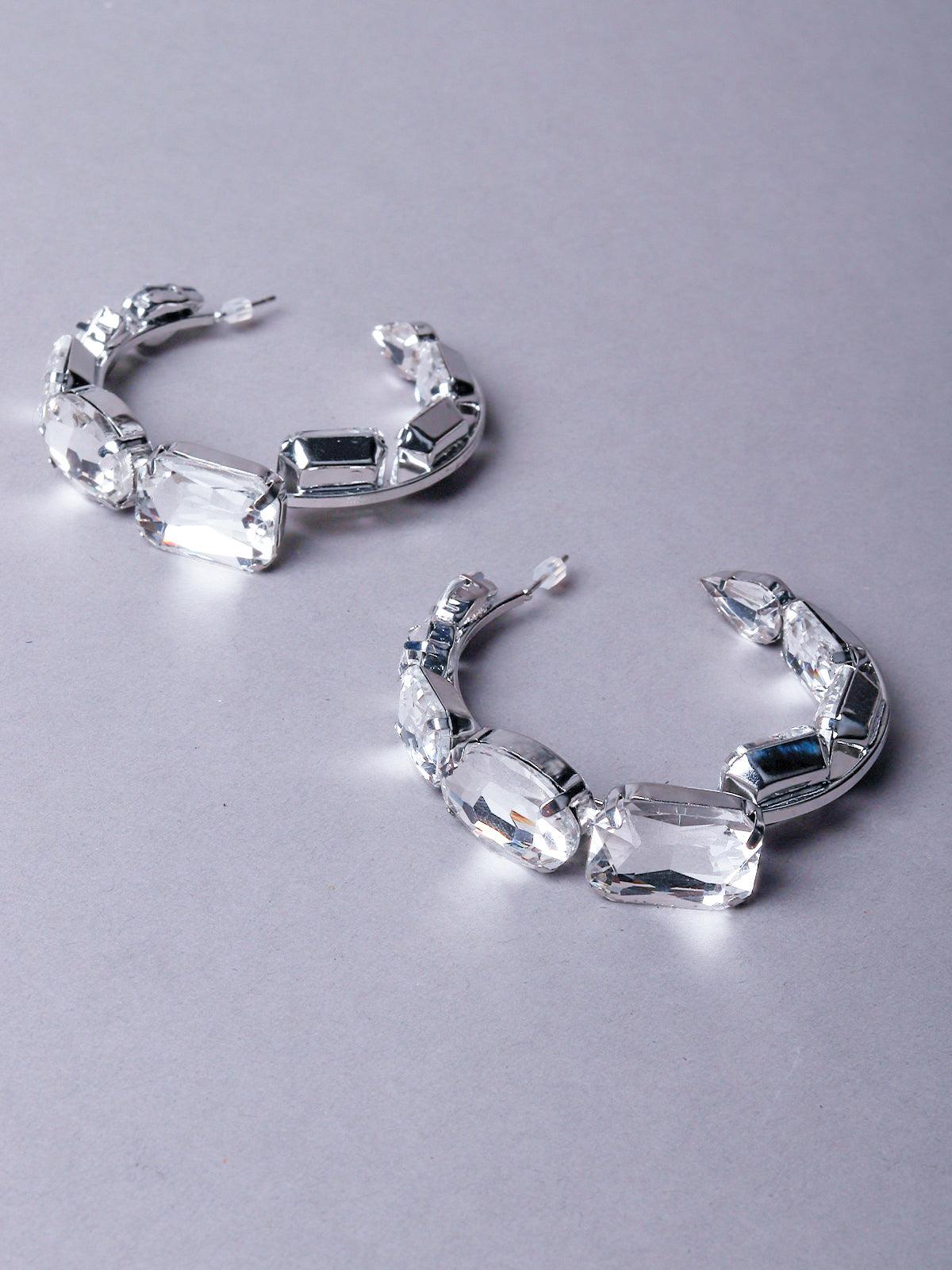 Women's Clear Crystal-Embellished Hoop Earring