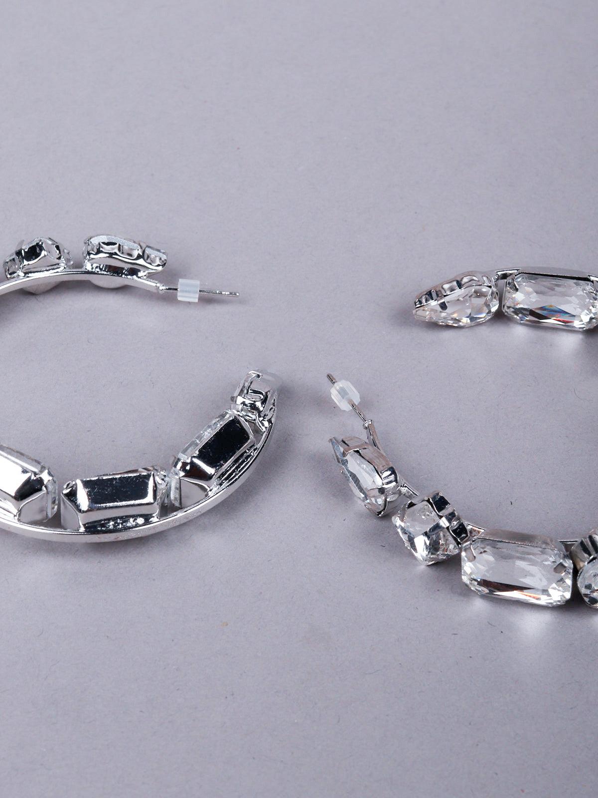 Women's Clear Crystal-Embellished Hoop Earring