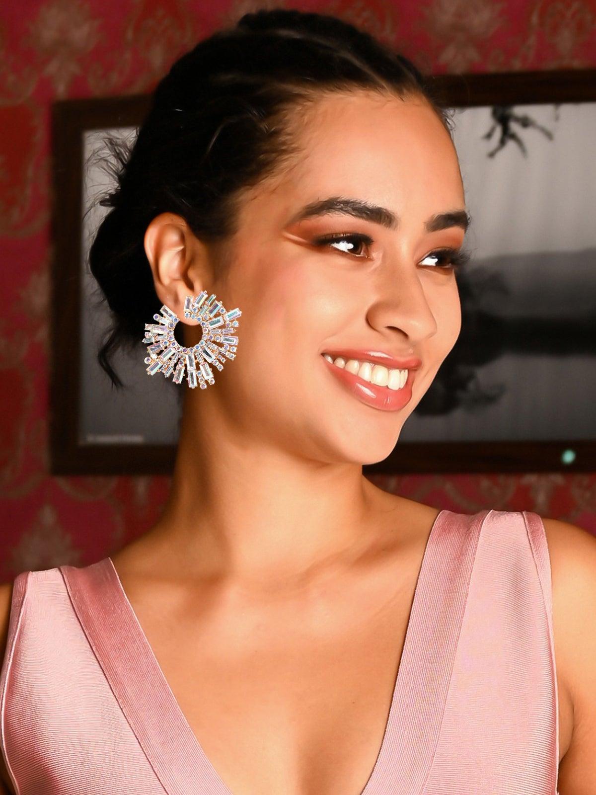 Women's Clear Rounded Crystal Statement Earring