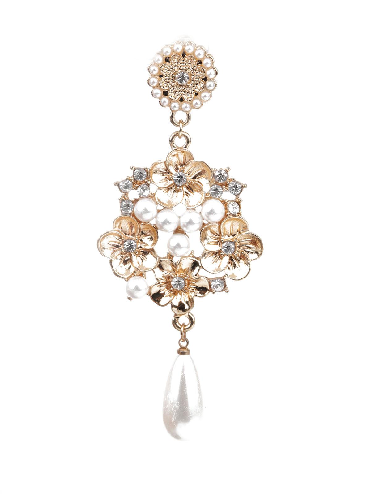 Women's White And Gold Floral Dangler Earrin