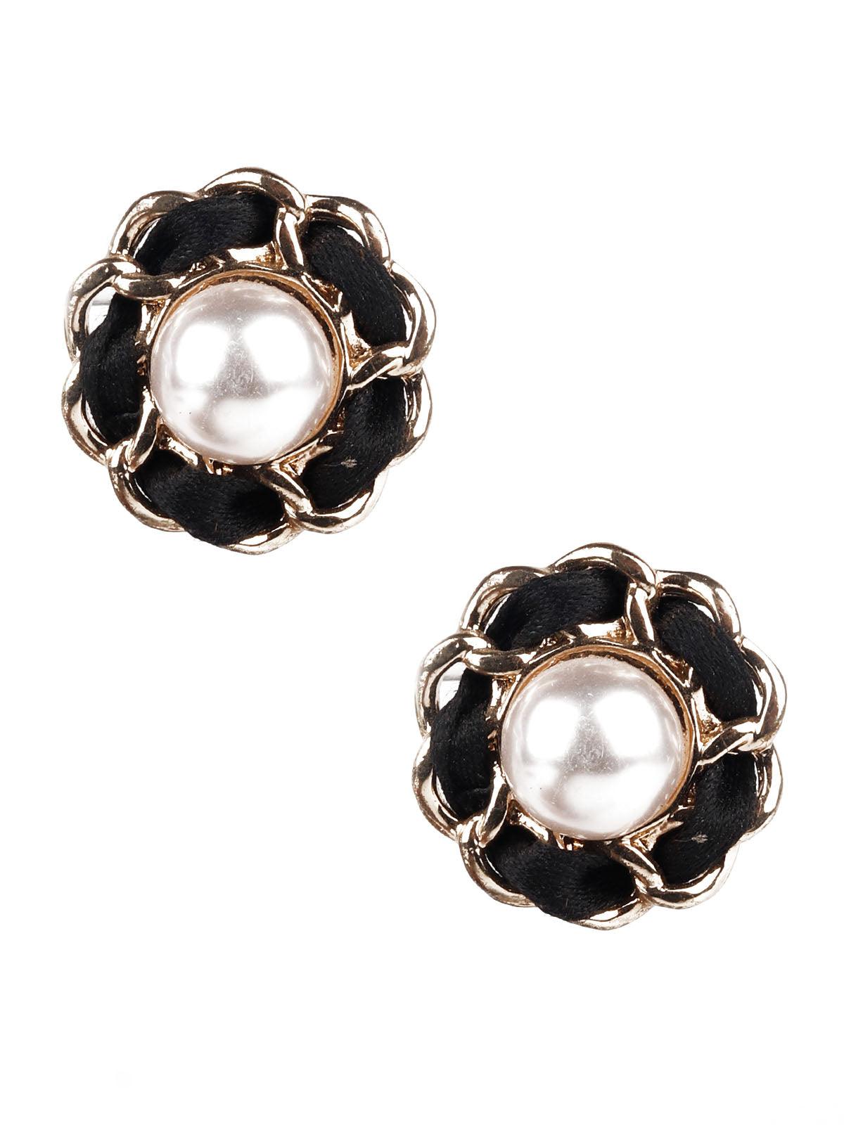Women's Trendy Black And Gold Stud Earrin