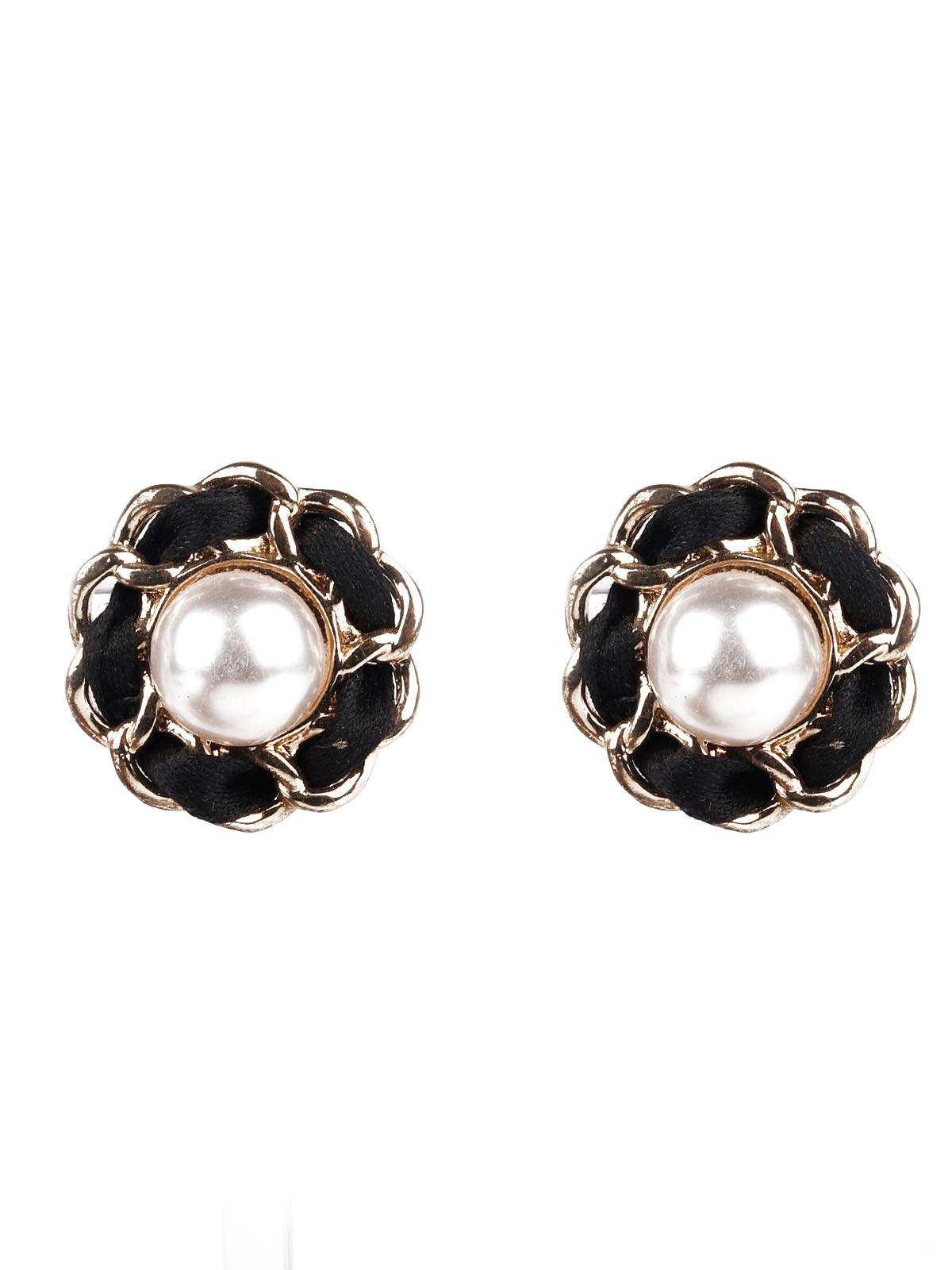Women's Trendy Black And Gold Stud Earrin