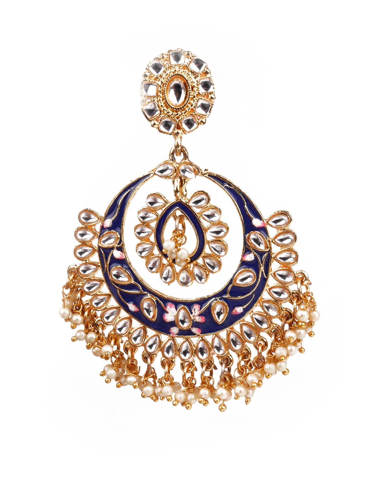 Women's Traditional Blue And White Chandbali Earring
