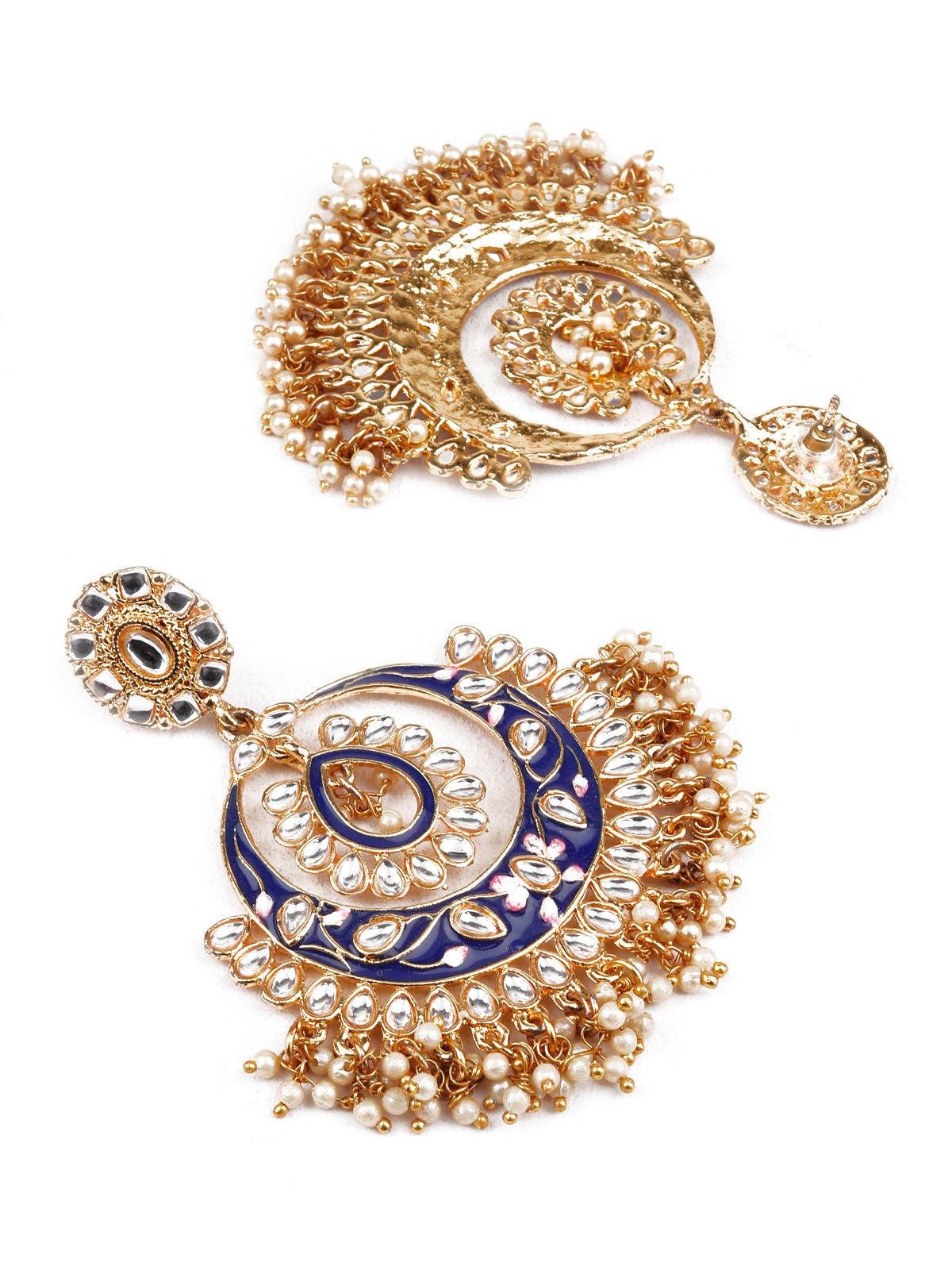 Women's Traditional Blue And White Chandbali Earring