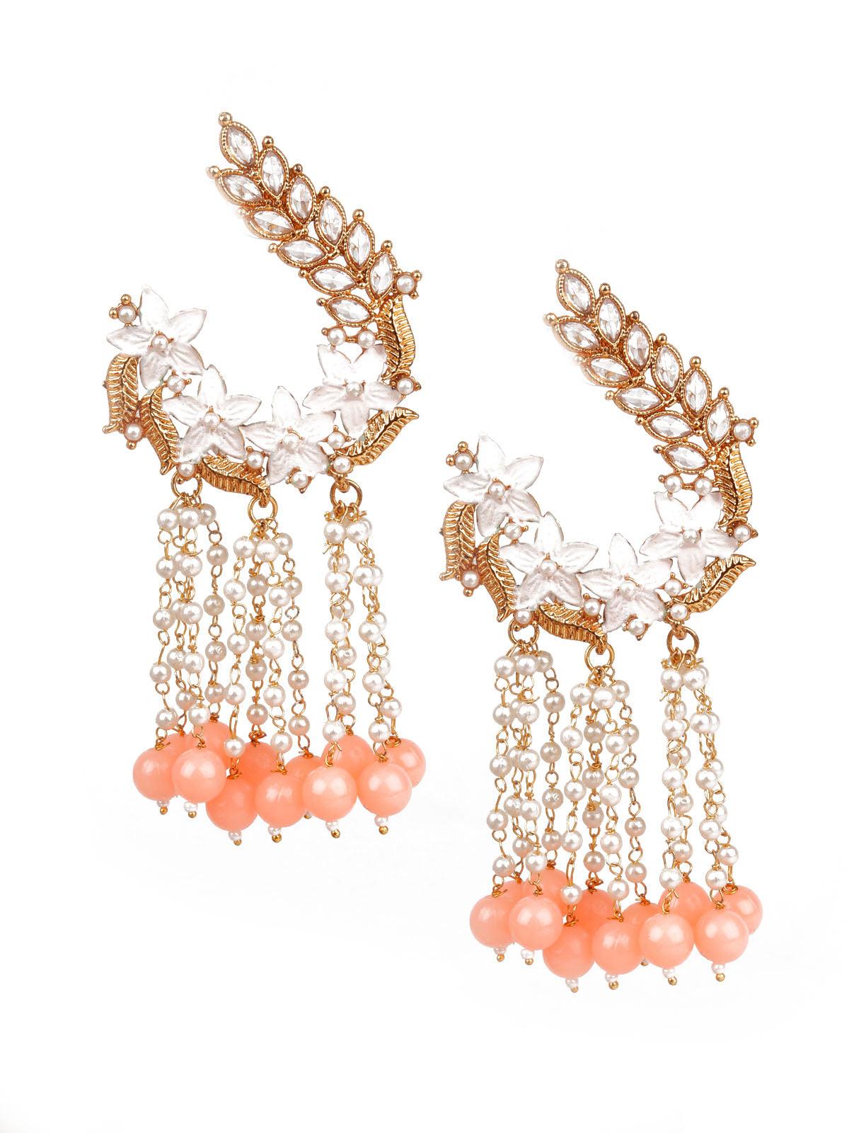 Women's Traditional Peach And Gold Dangle Earring