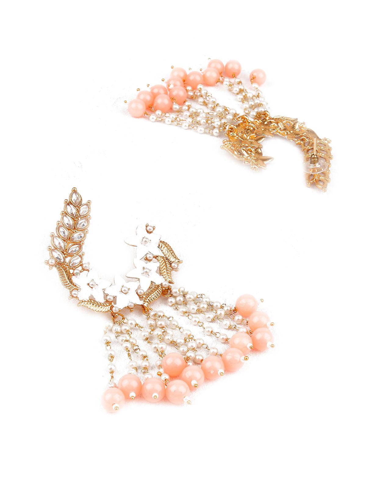 Women's Traditional Peach And Gold Dangle Earring