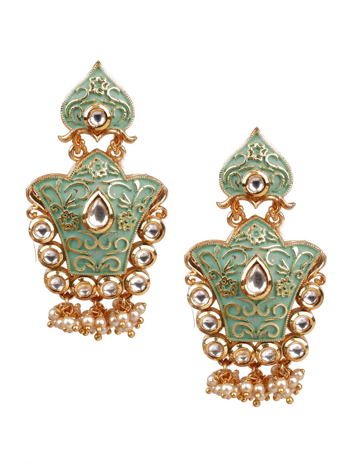 Women's Traditional Green And Gold Dangle Earring