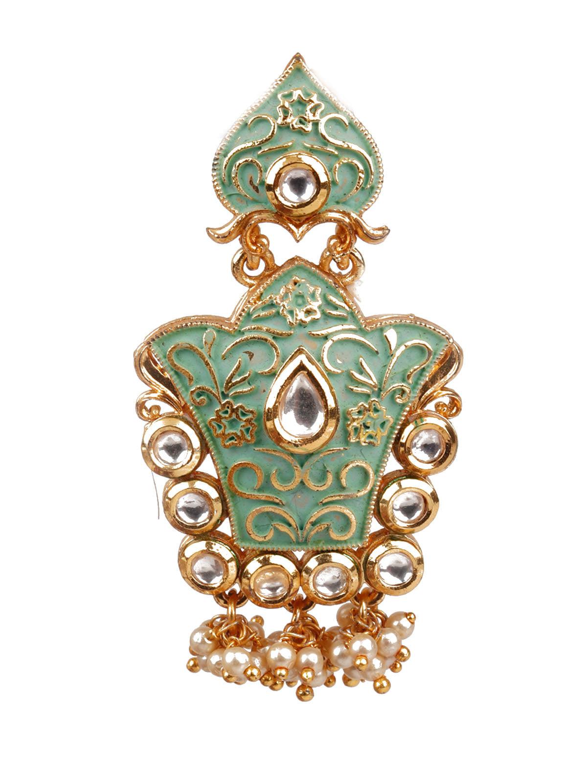 Women's Traditional Green And Gold Dangle Earring