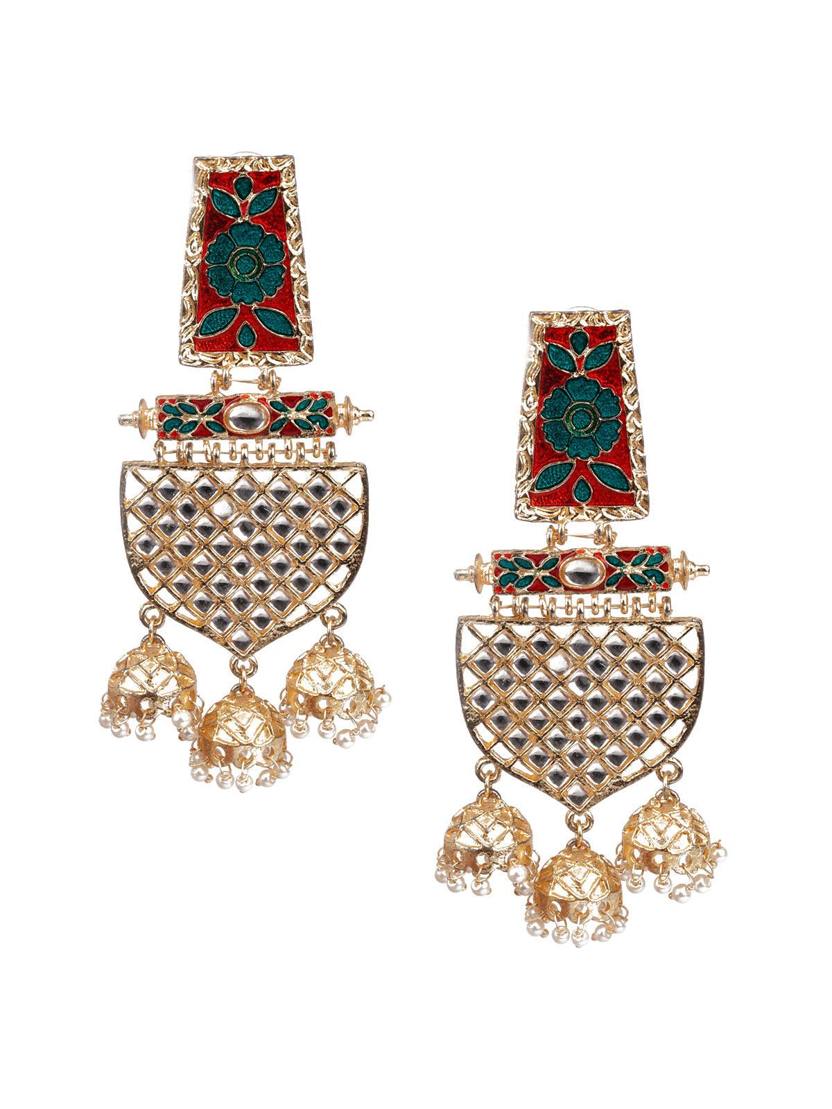 Women's Trendy Gold And Green Earring