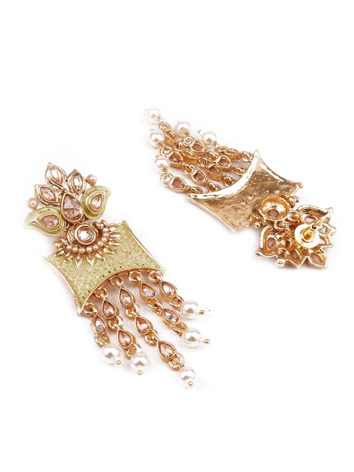 Women's Trendy Gold And Green Earring