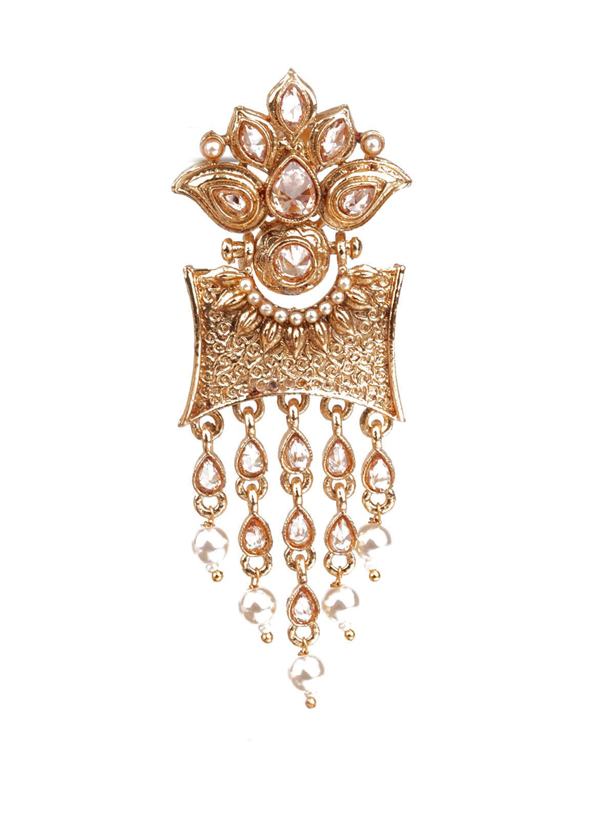 Women's Traditional Gold And White Dangle Earring