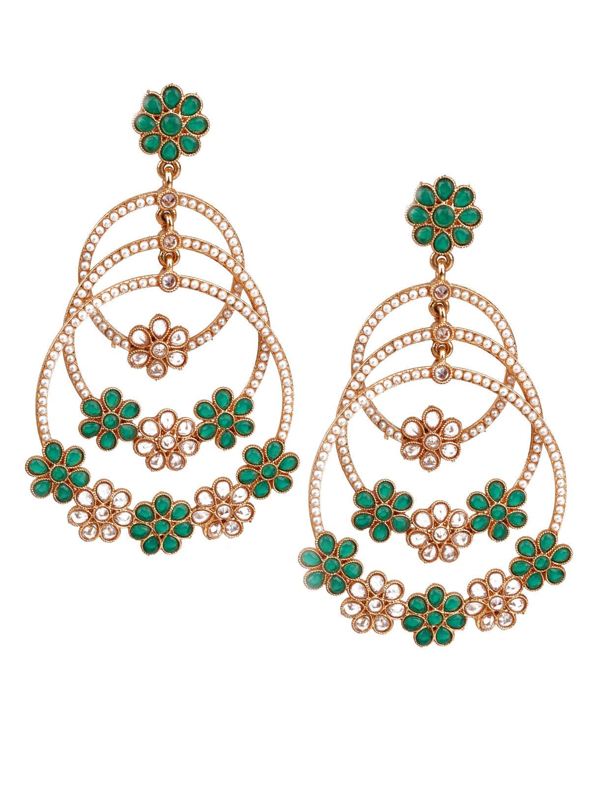 Women's Trendy Gold, White And Green Dangle Earring