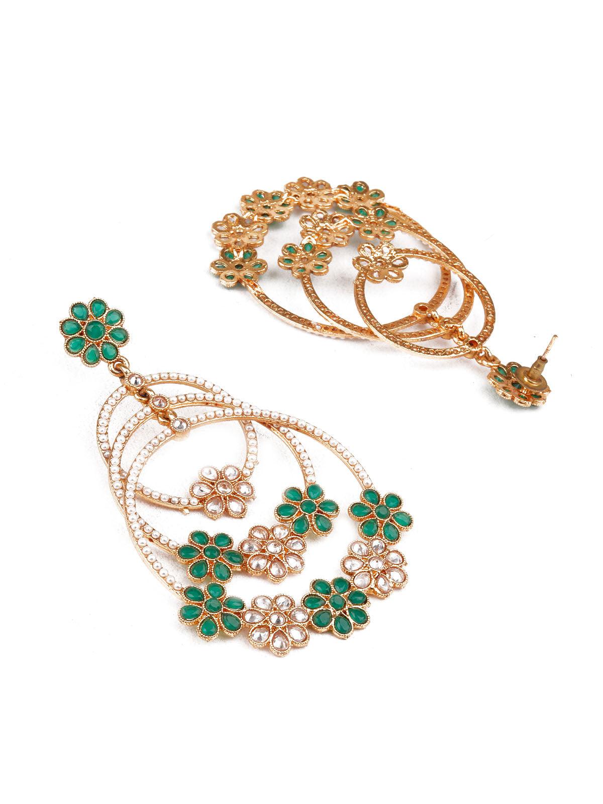 Women's Trendy Gold, White And Green Dangle Earring