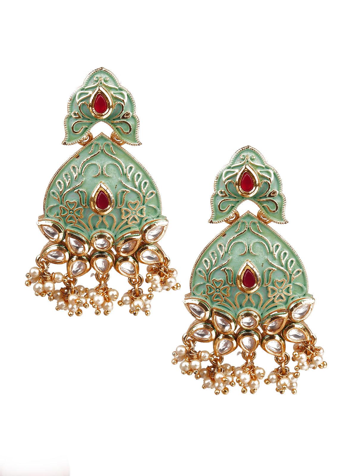 Women's Traditional Green And Gold Dangle Earring