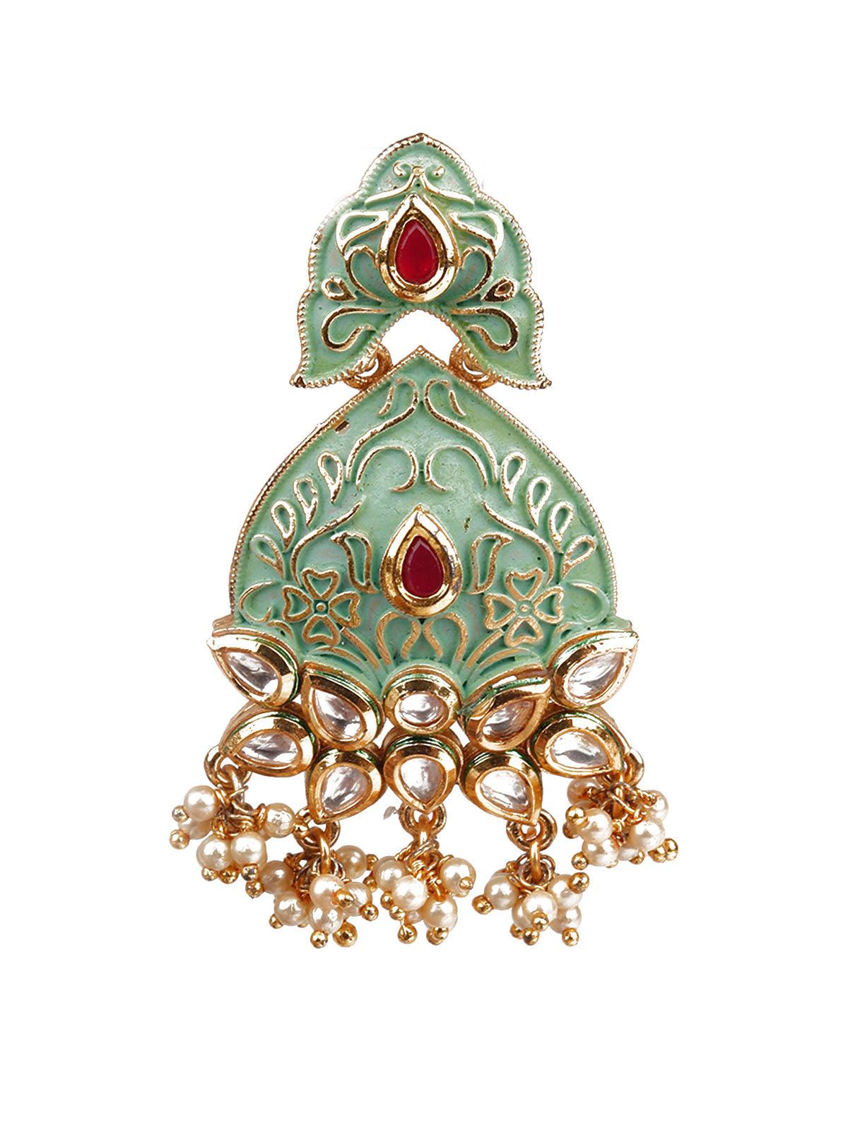 Women's Traditional Green And Gold Dangle Earring