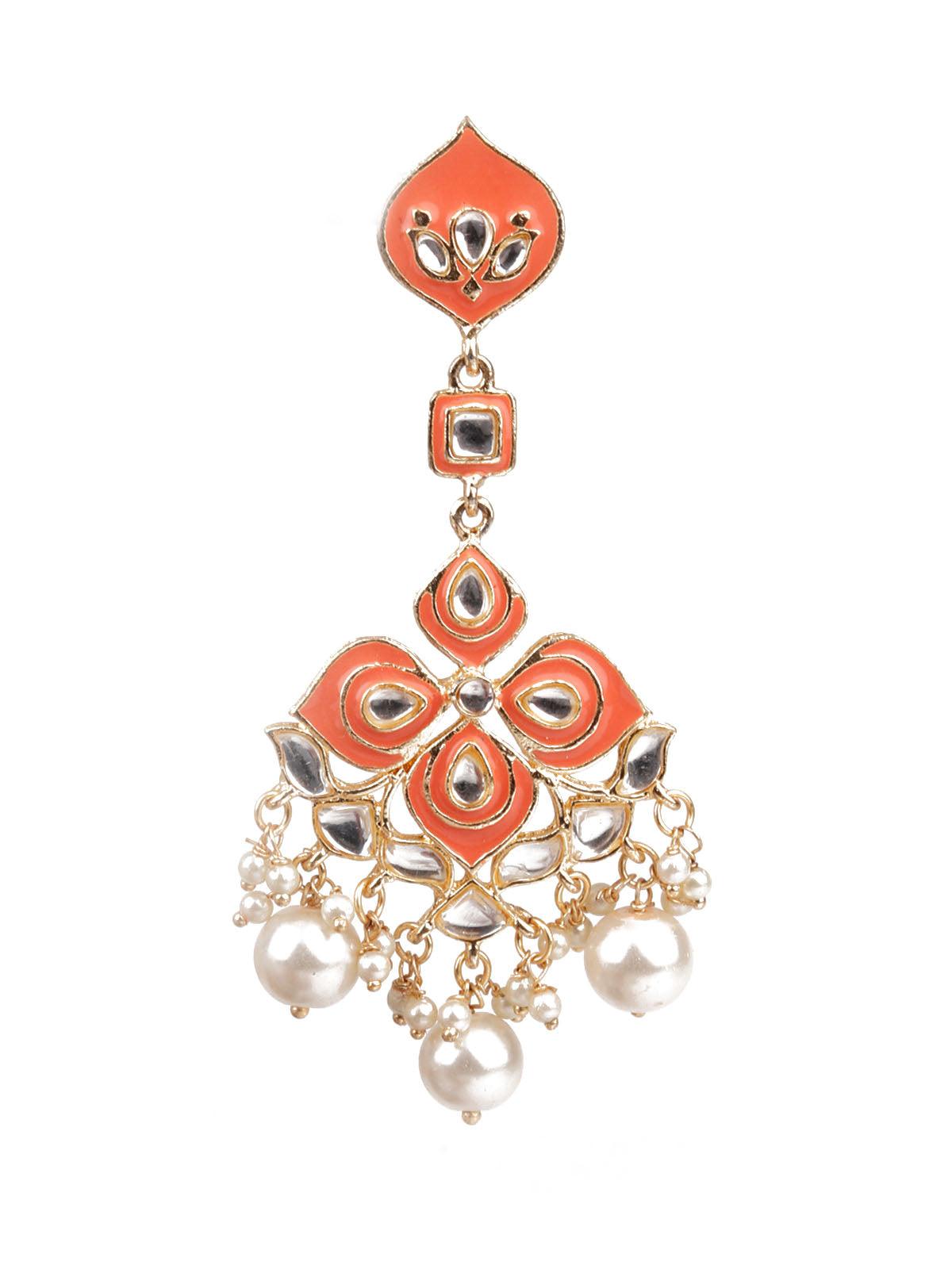 Women's Traditional Orange And White Earring