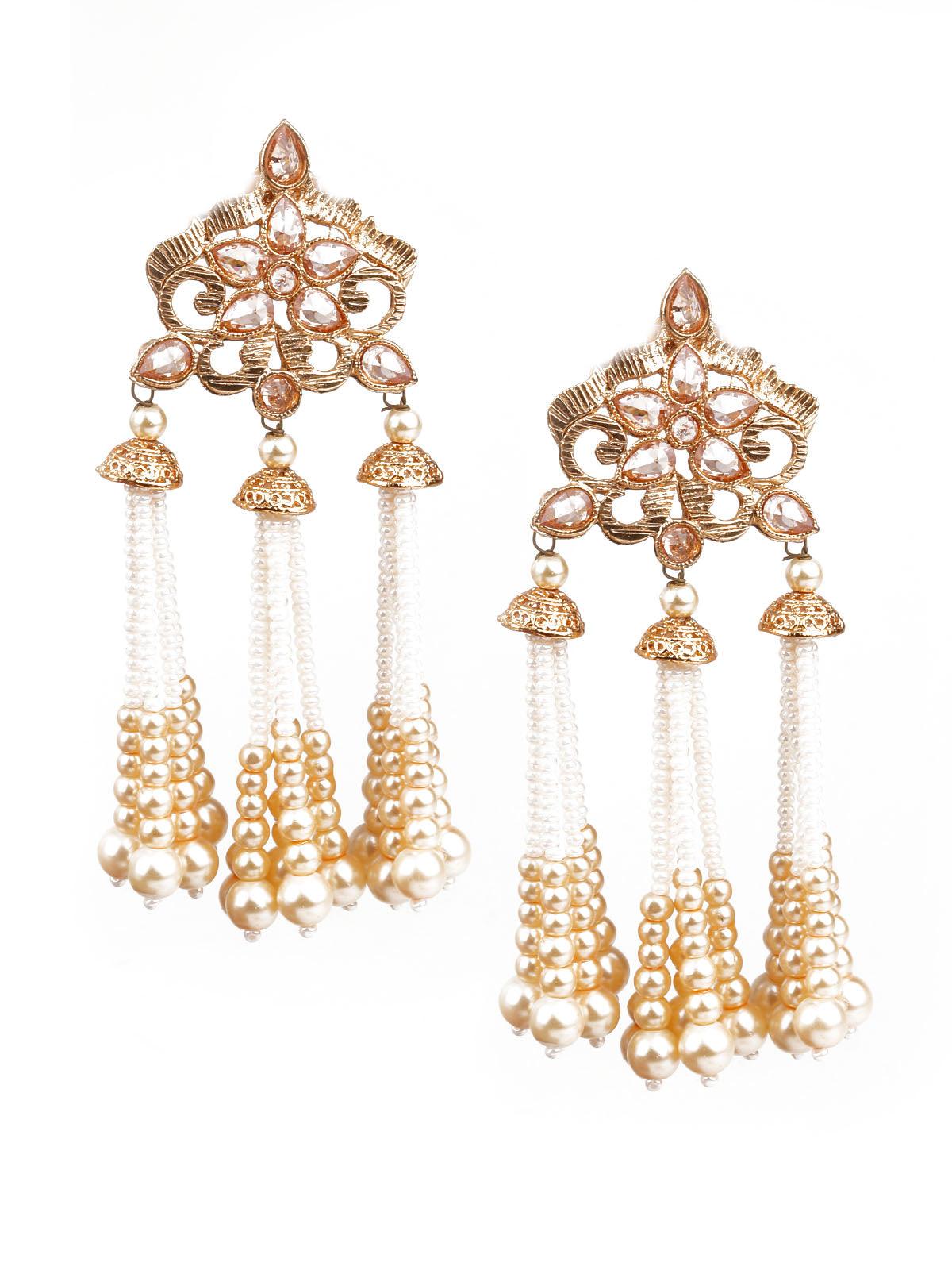 Women's Traditional Gold And White Chandelier Earring