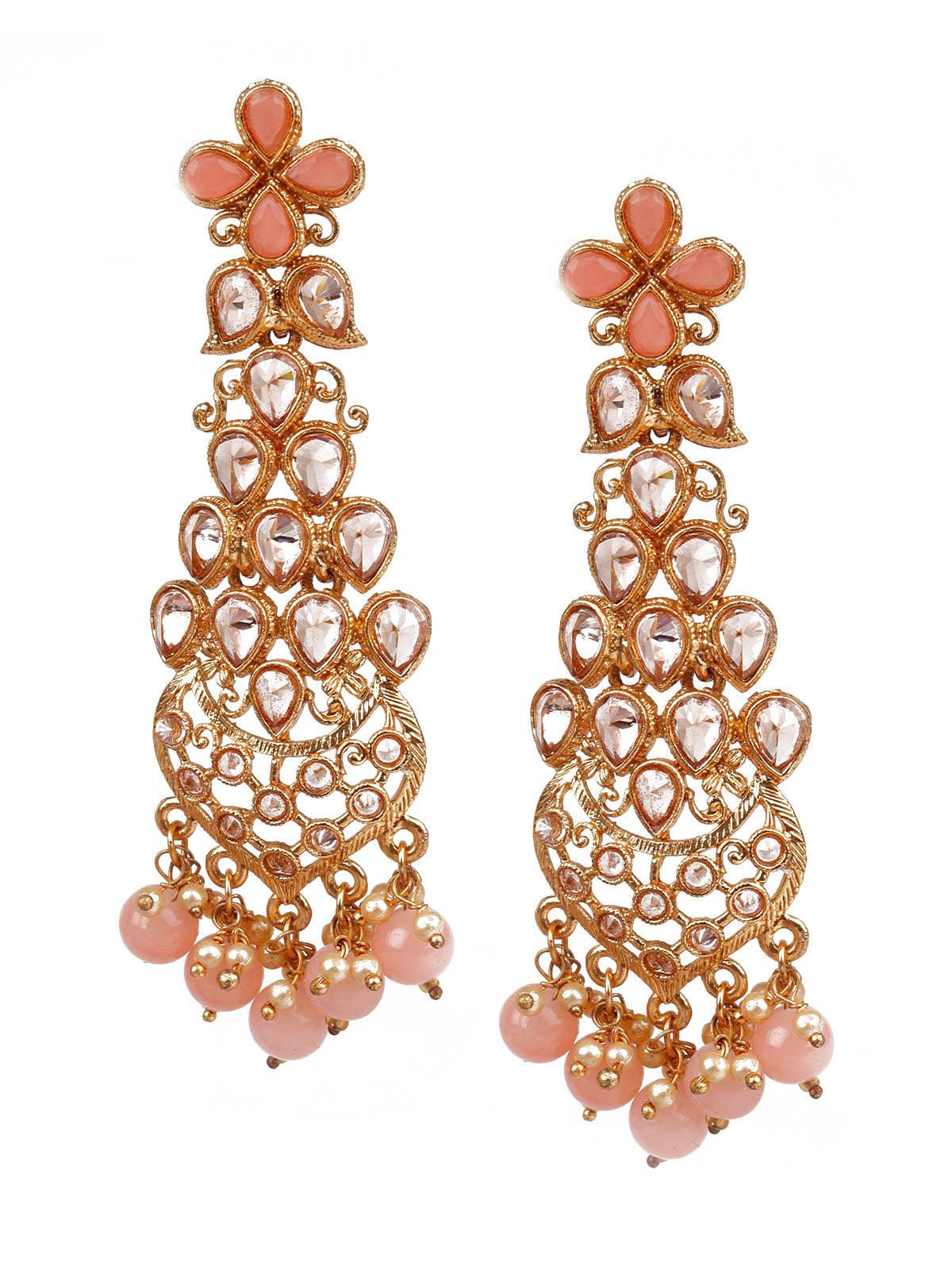 Women's Traditional Peach And Gold Dangle Earring