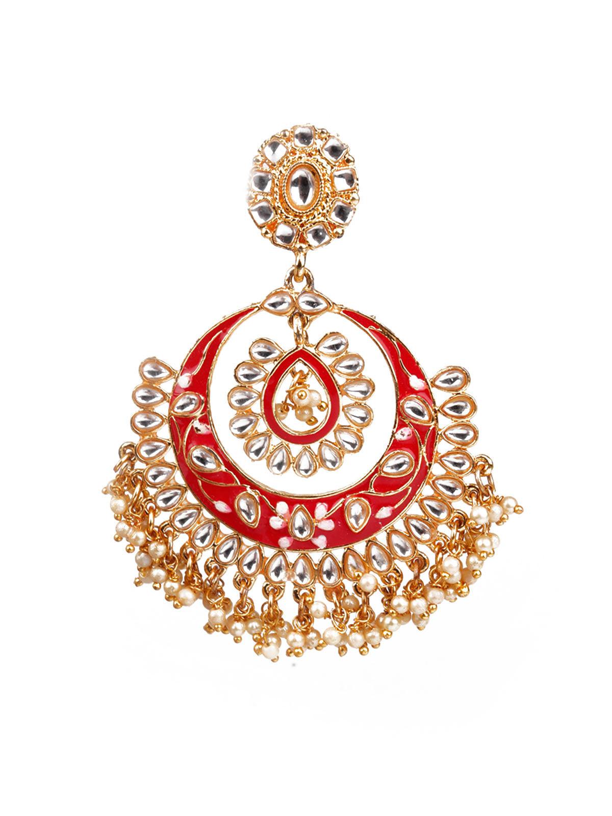 Women's Traditional Red And Gold Chandbali Earring