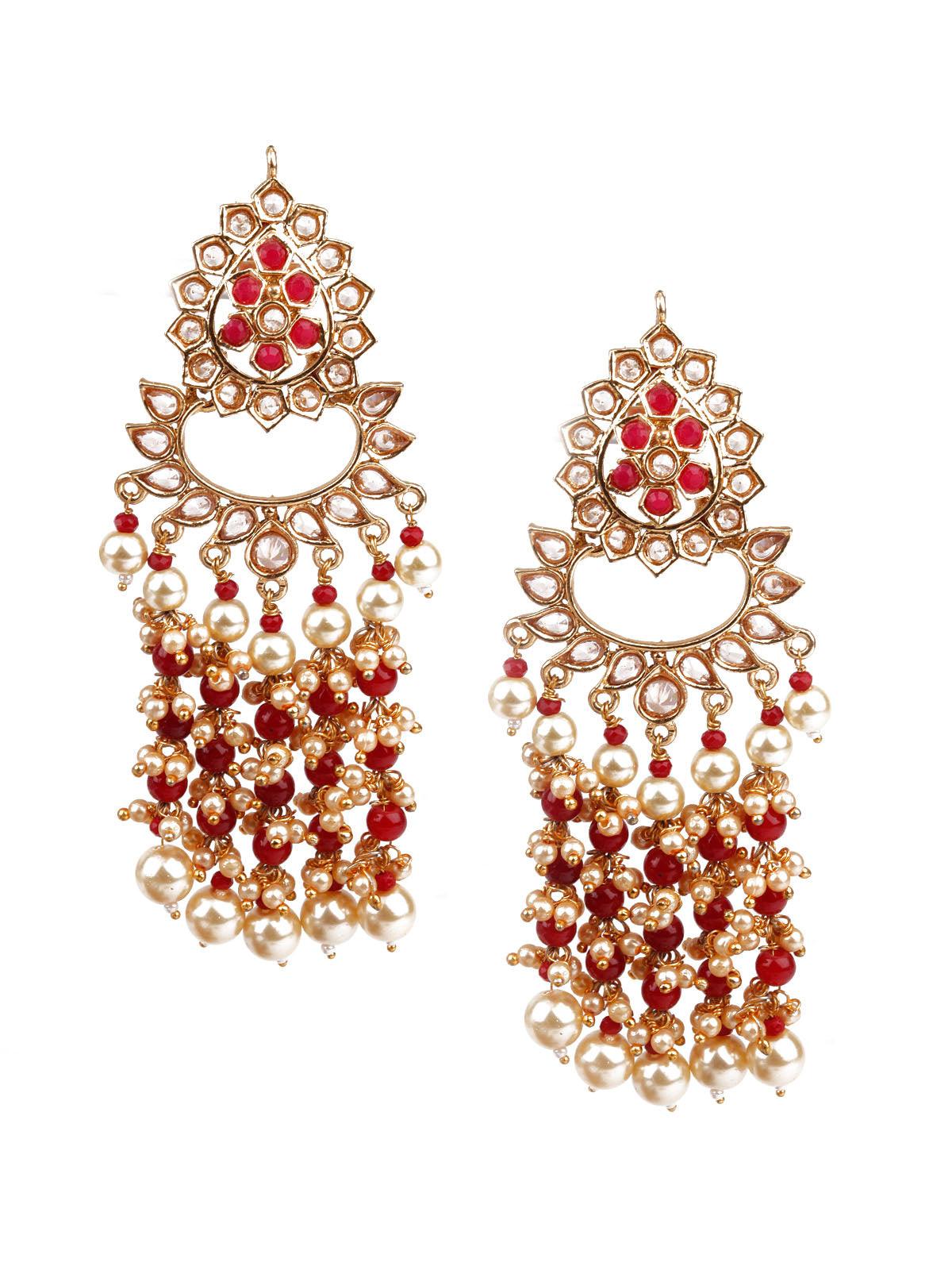 Women's Traditional Red And Gold Dangle Earring