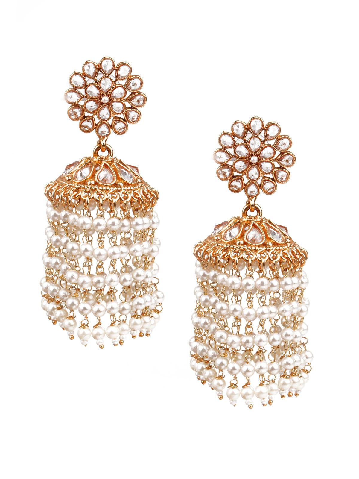 Women's Trendy Gold And White Jhumki Earring