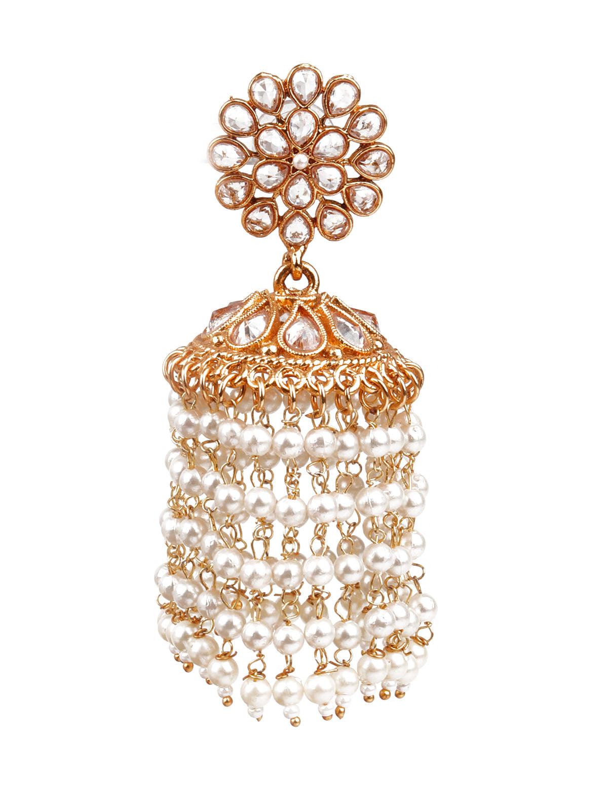 Women's Trendy Gold And White Jhumki Earring