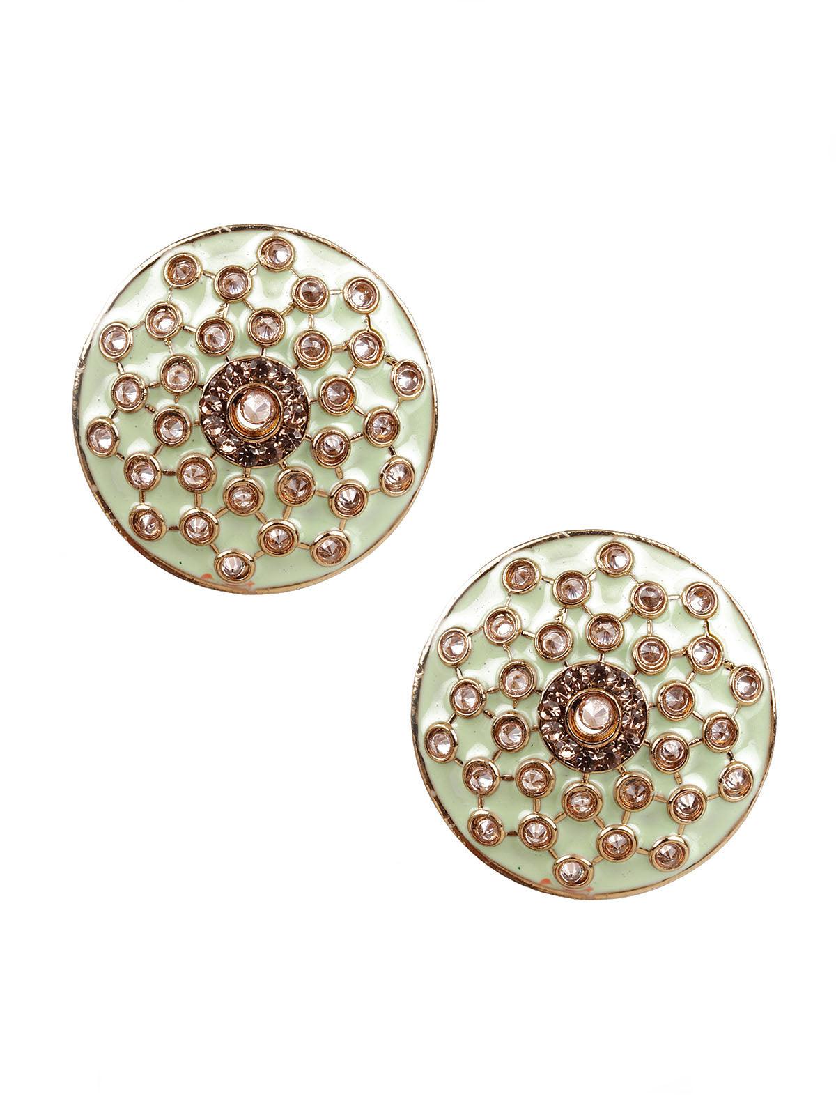 Women's Traditional Green And Gold Stud Earring