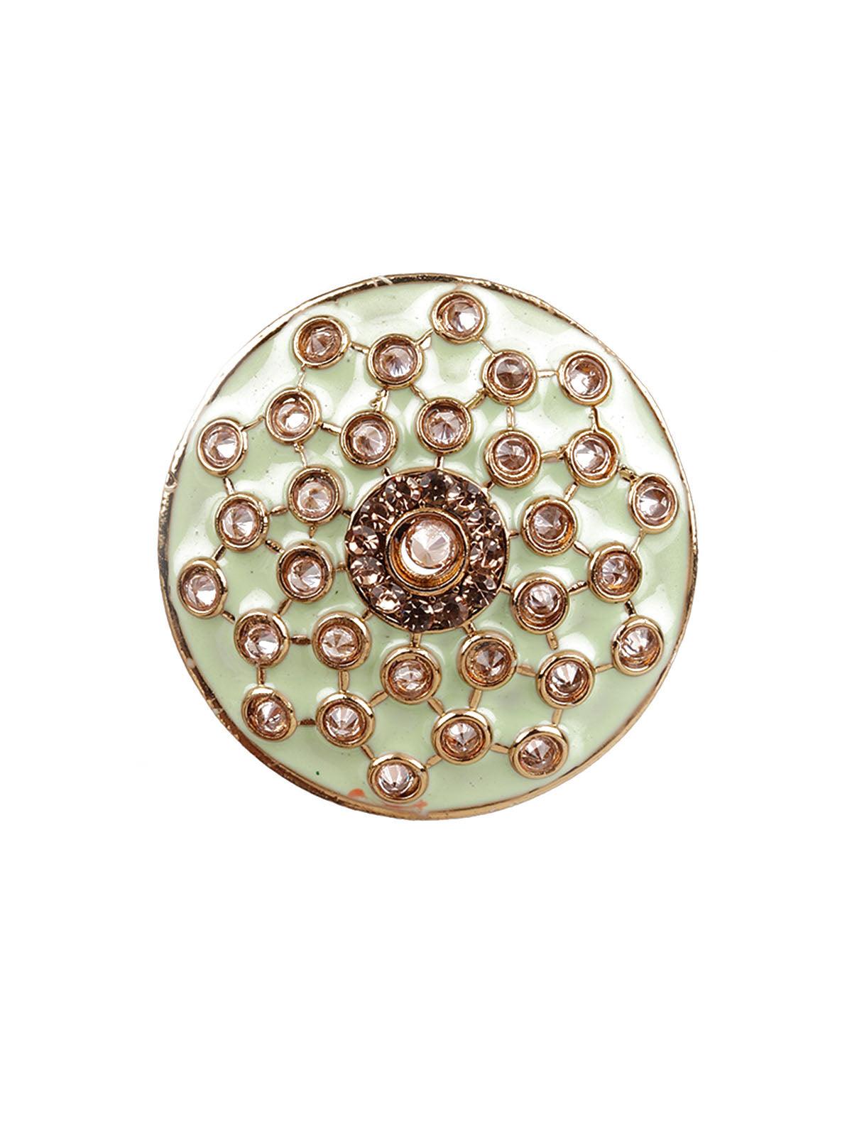 Women's Traditional Green And Gold Stud Earring