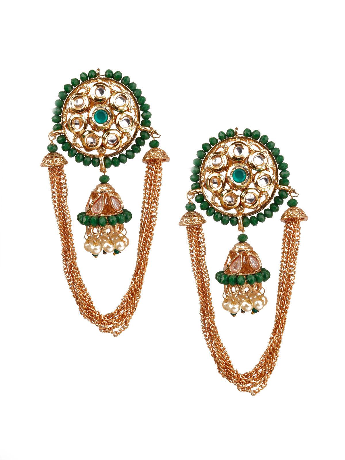 Women's Traditional Green And Gold Dangle Earring