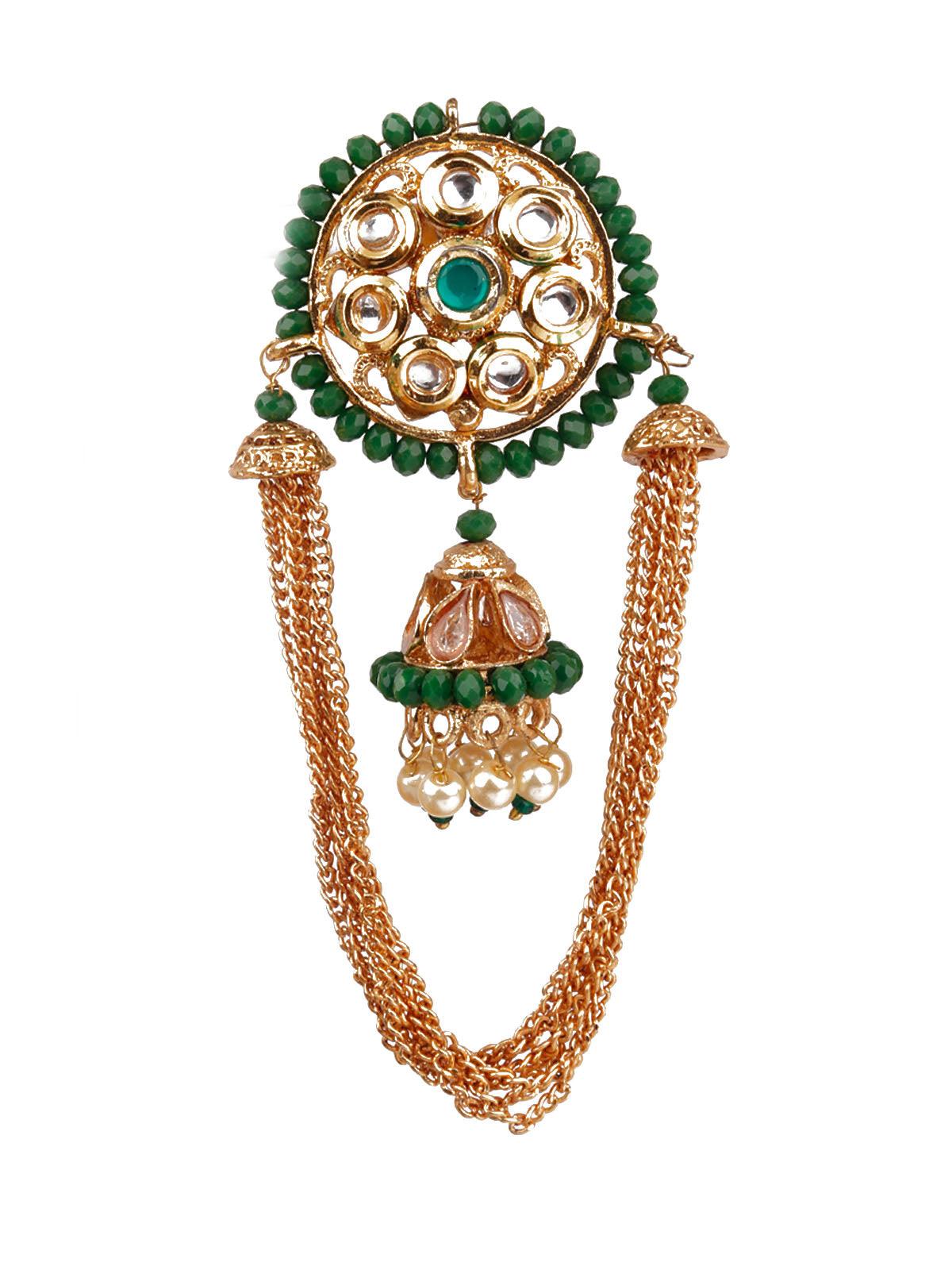 Women's Traditional Green And Gold Dangle Earring