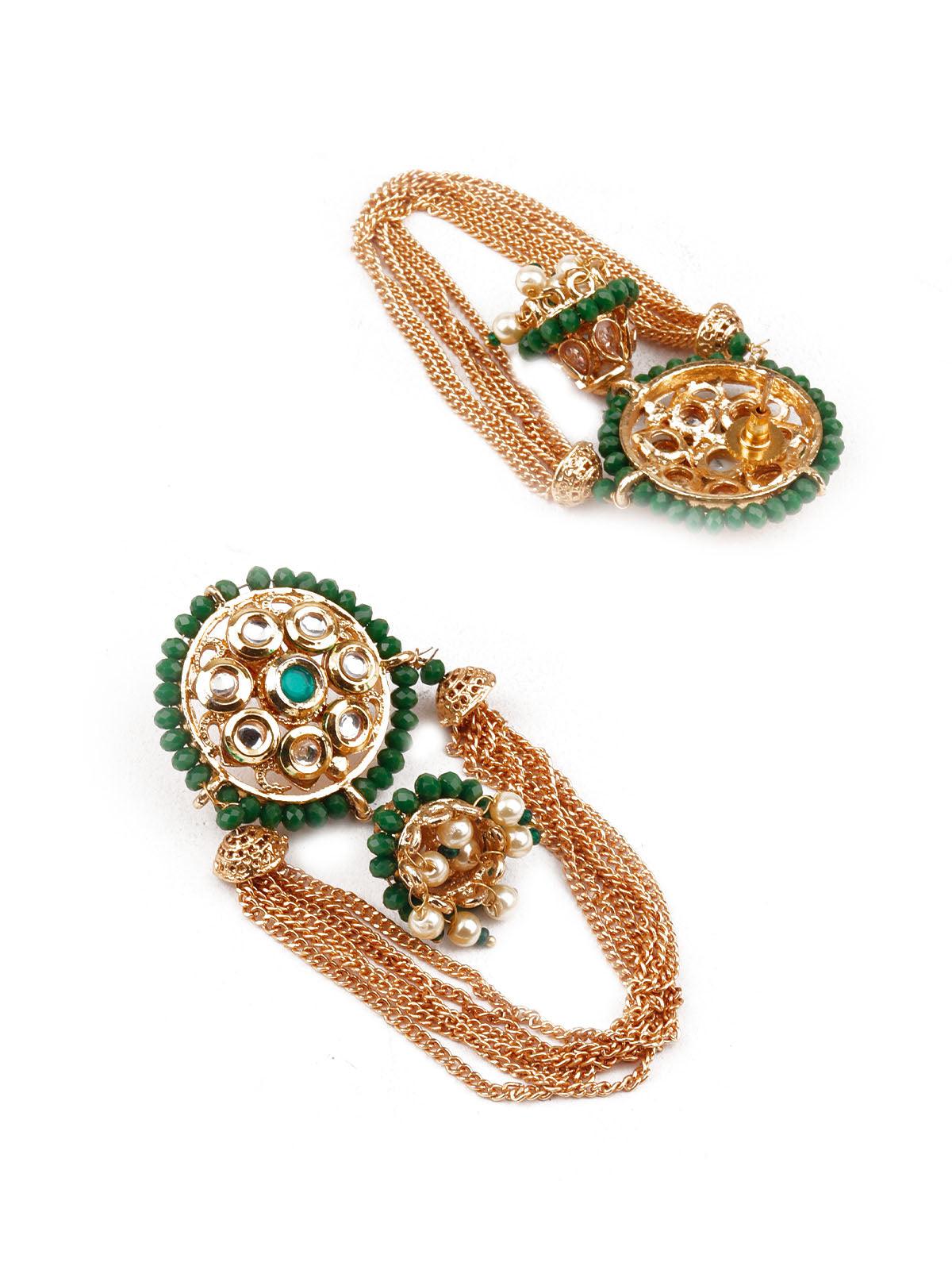Women's Traditional Green And Gold Dangle Earring