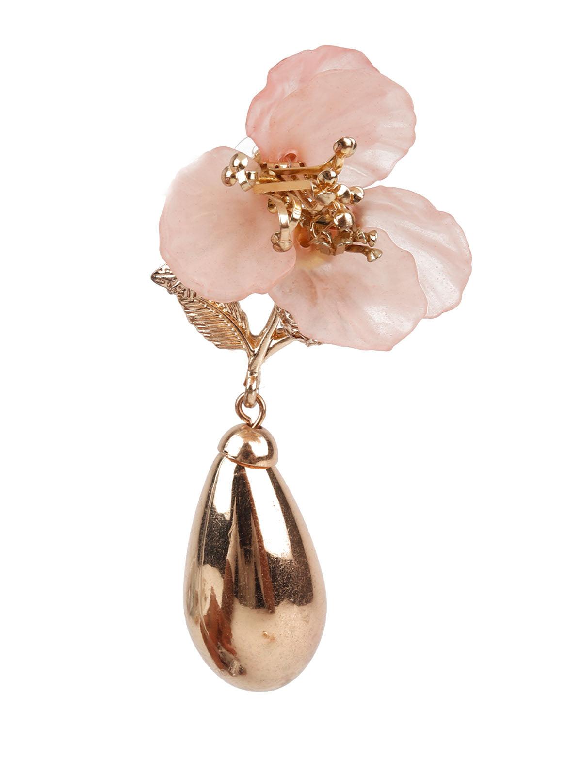 Women's Ornate Pink And Gold Teardrop Earring