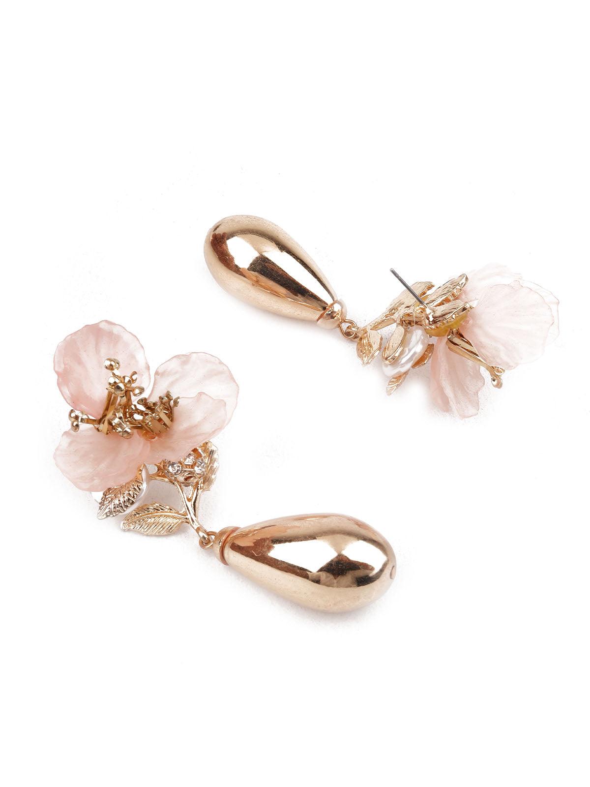Women's Ornate Pink And Gold Teardrop Earring