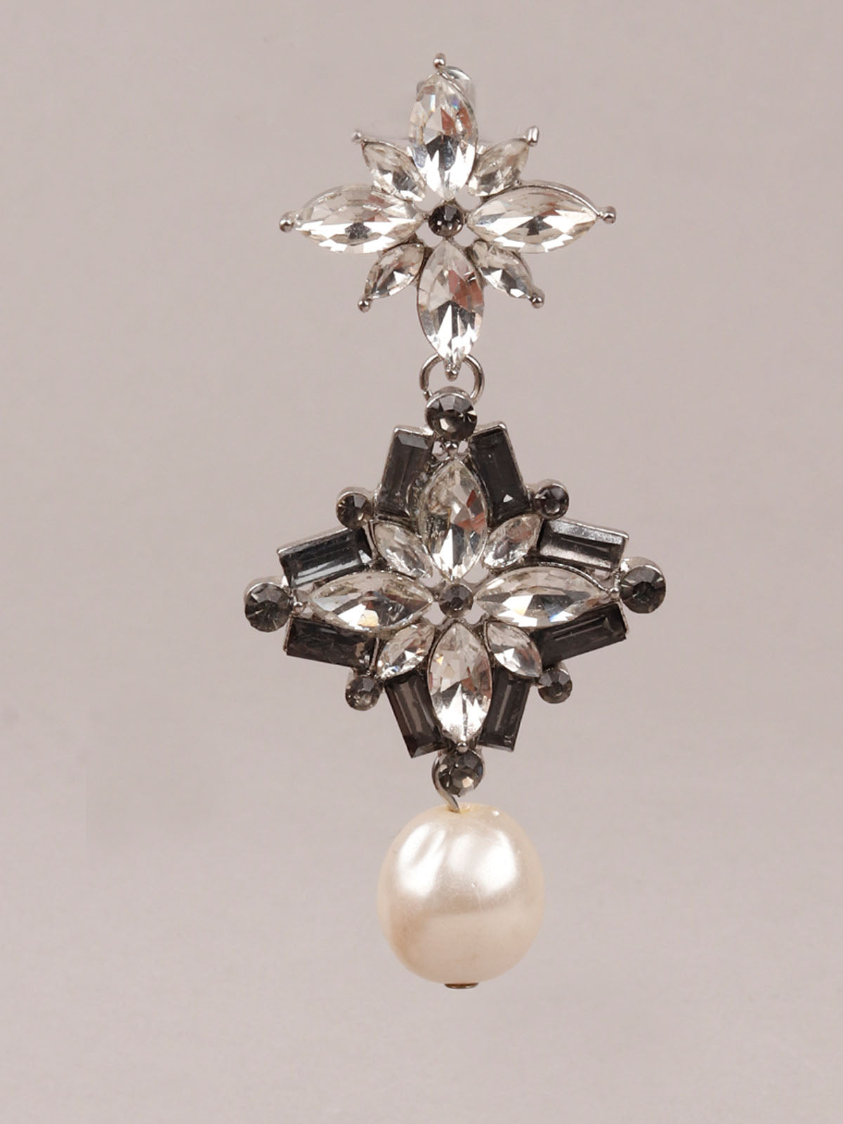 Women's White Faux Pearl And Stone Dangle Earrin