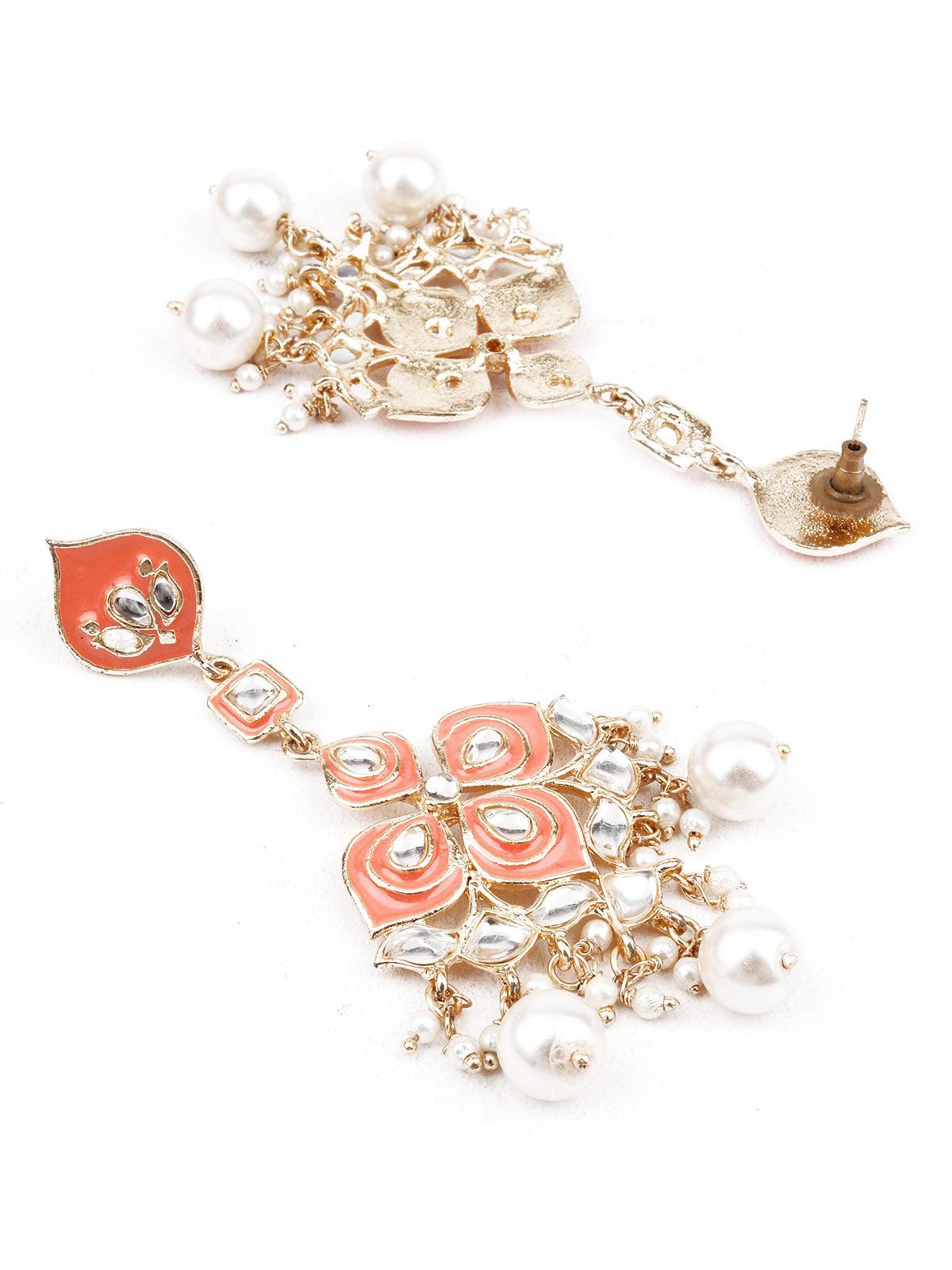 Women's Ornate Peach And Gold Dangler Earring