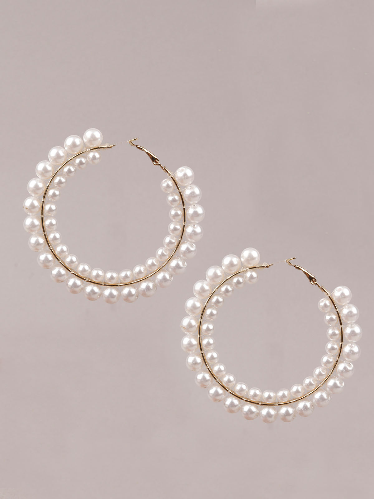 Women's White Pearl Big Hoop Earring