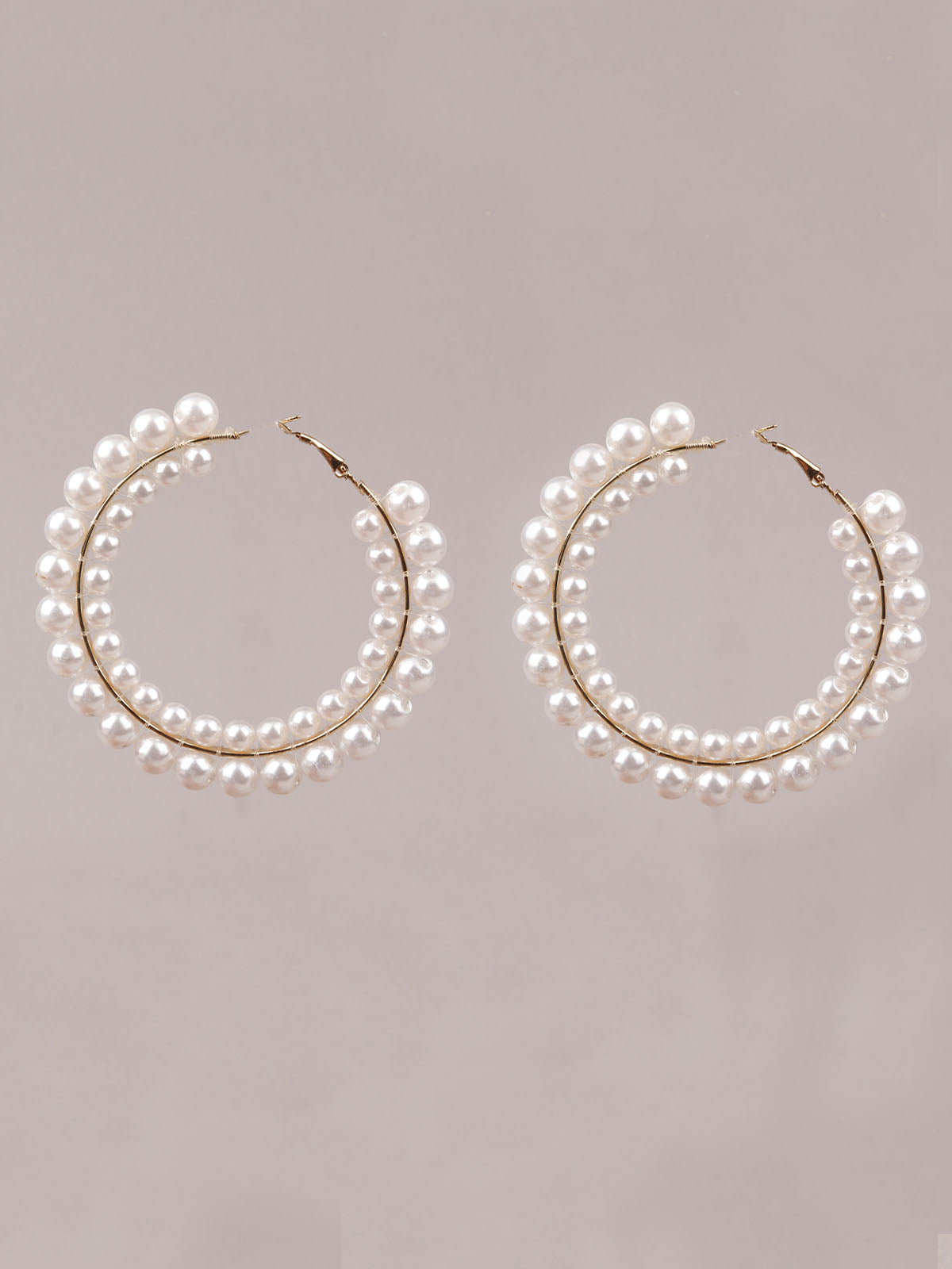 Women's White Pearl Big Hoop Earring