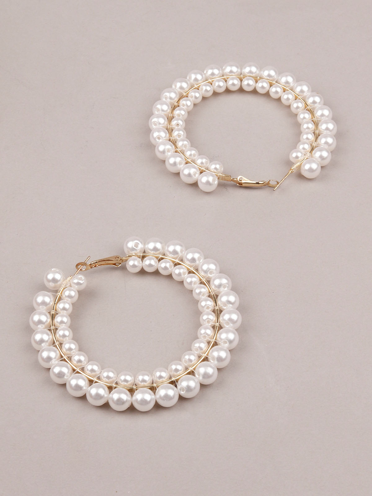 Women's White Pearl Big Hoop Earring