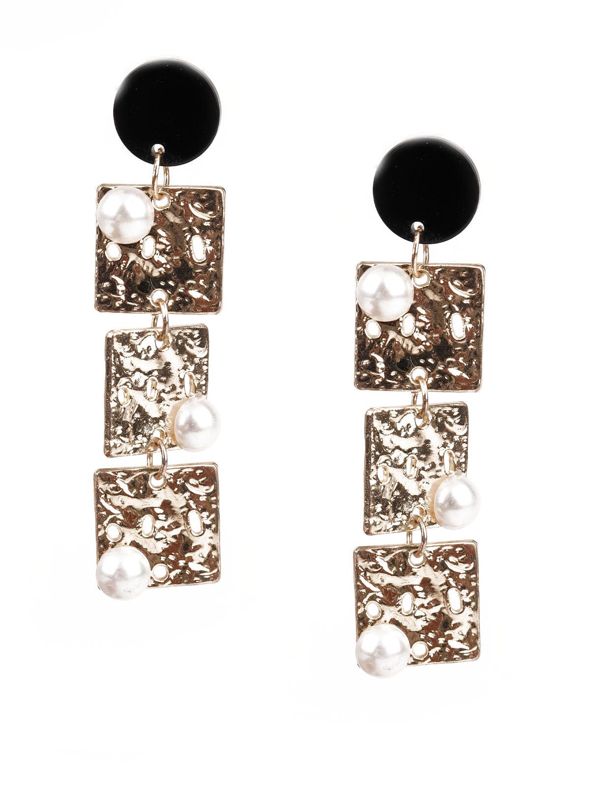 Women's Sunshine Gold And Black Dangler Earring
