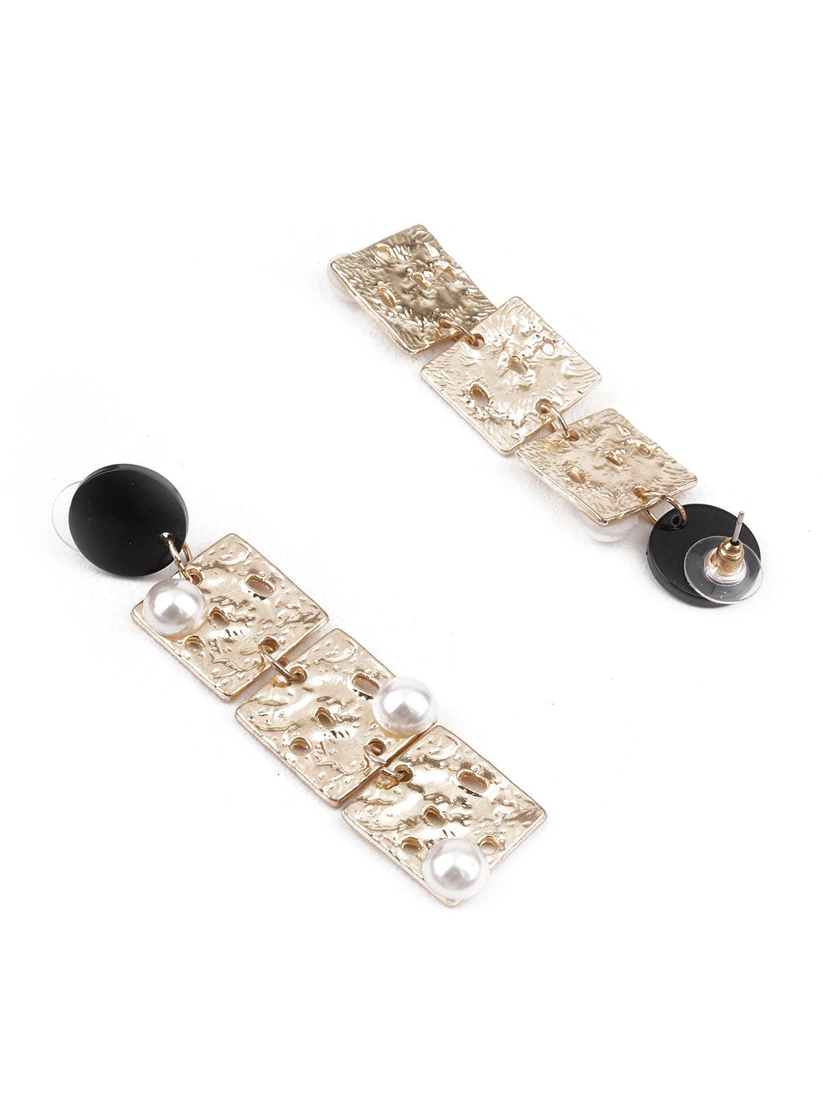 Women's Sunshine Gold And Black Dangler Earring