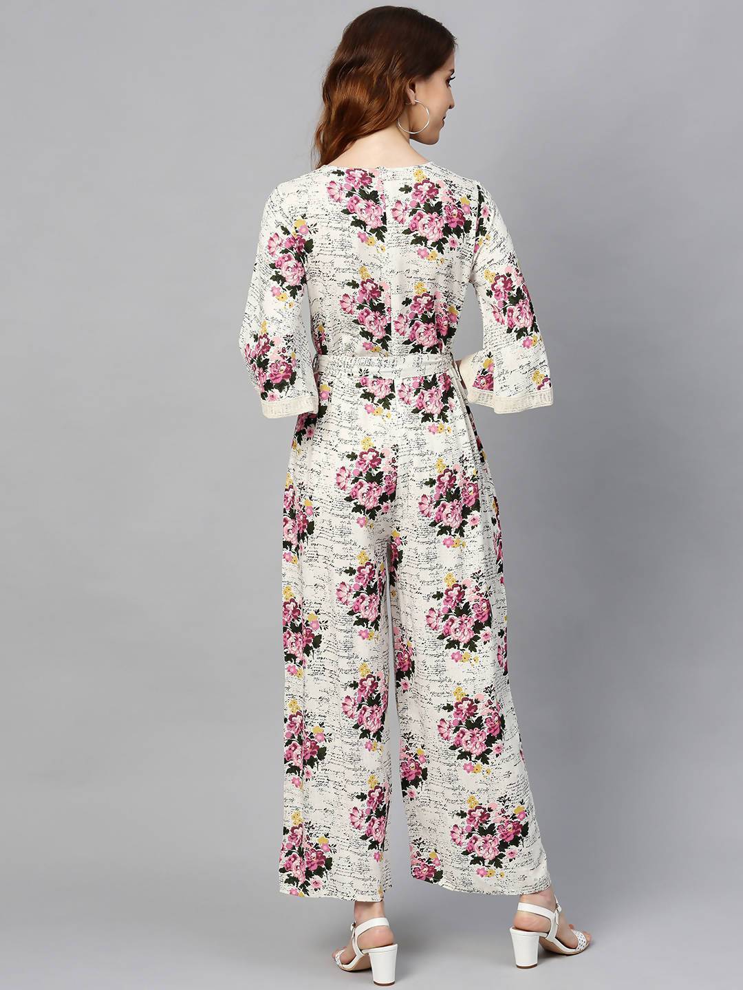 Women's Offwhite Rayon Slub Printed Ethnic Jumpsuit