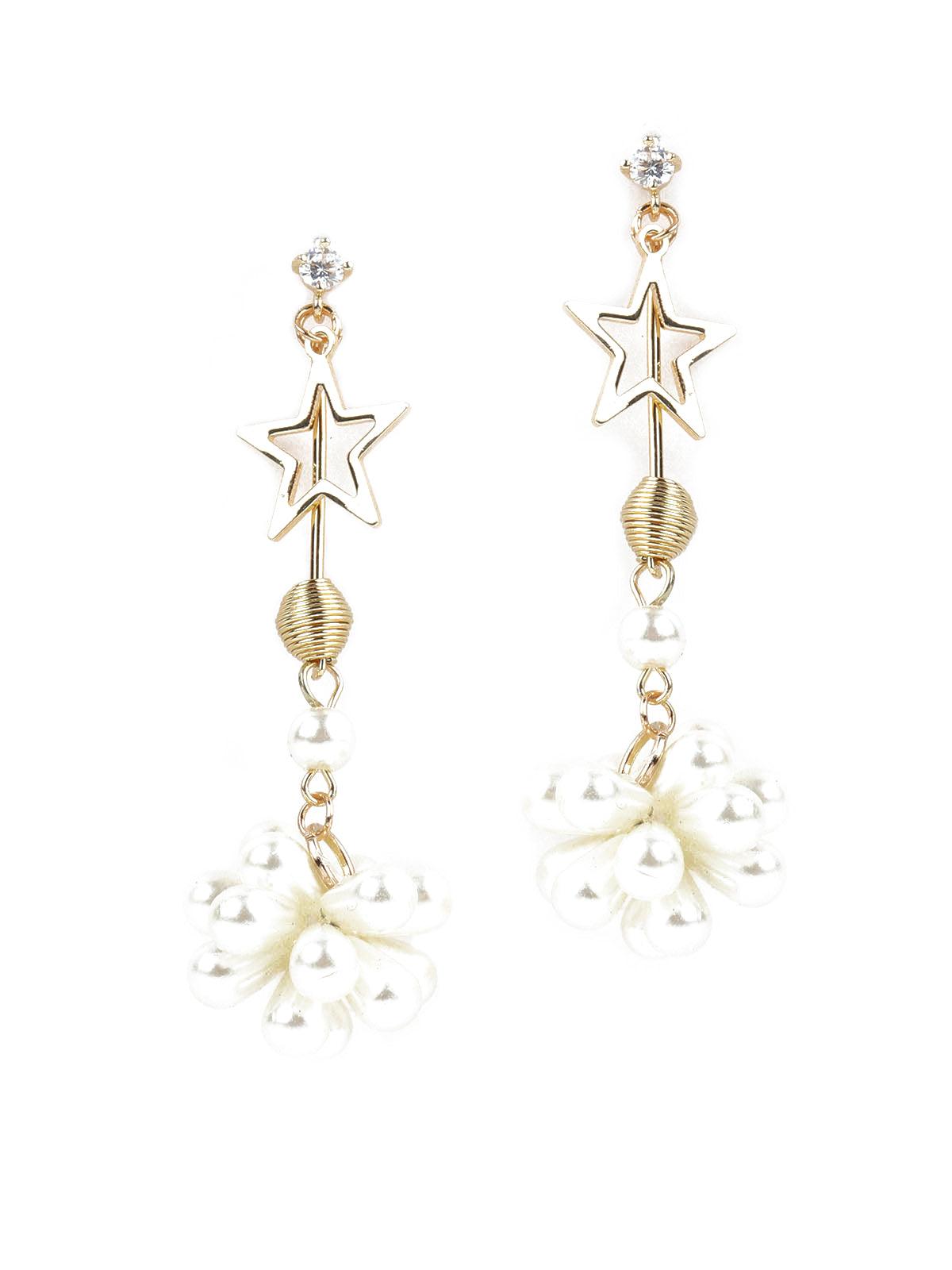 Women's Contemporary Stars And Pearls Drop Earring