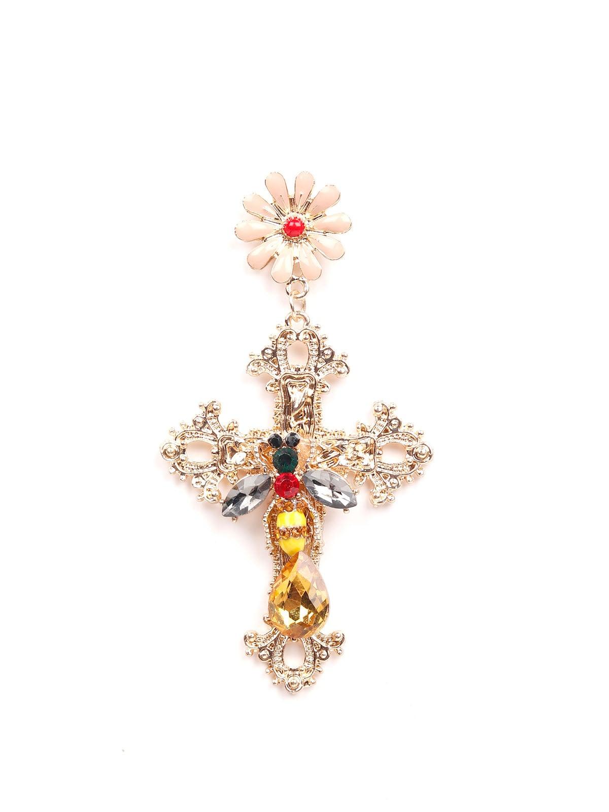 Women's Cross-Shaped Floral Drop Statement Earring