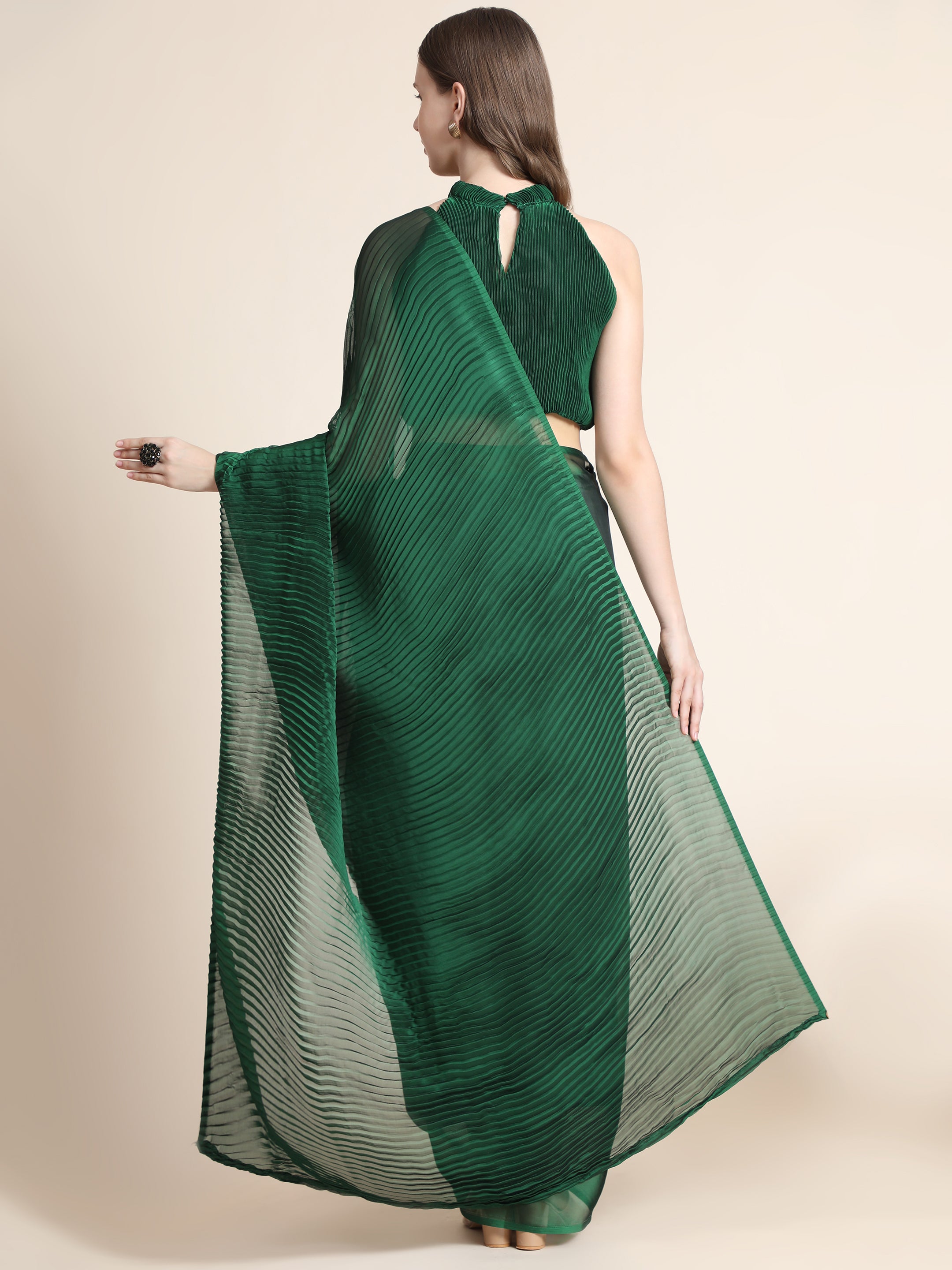 Women's Self woven Self Texture Patry Wear Contemporay Crush Silk Saree With Blouse Piece (Green) - NIMIDHYA