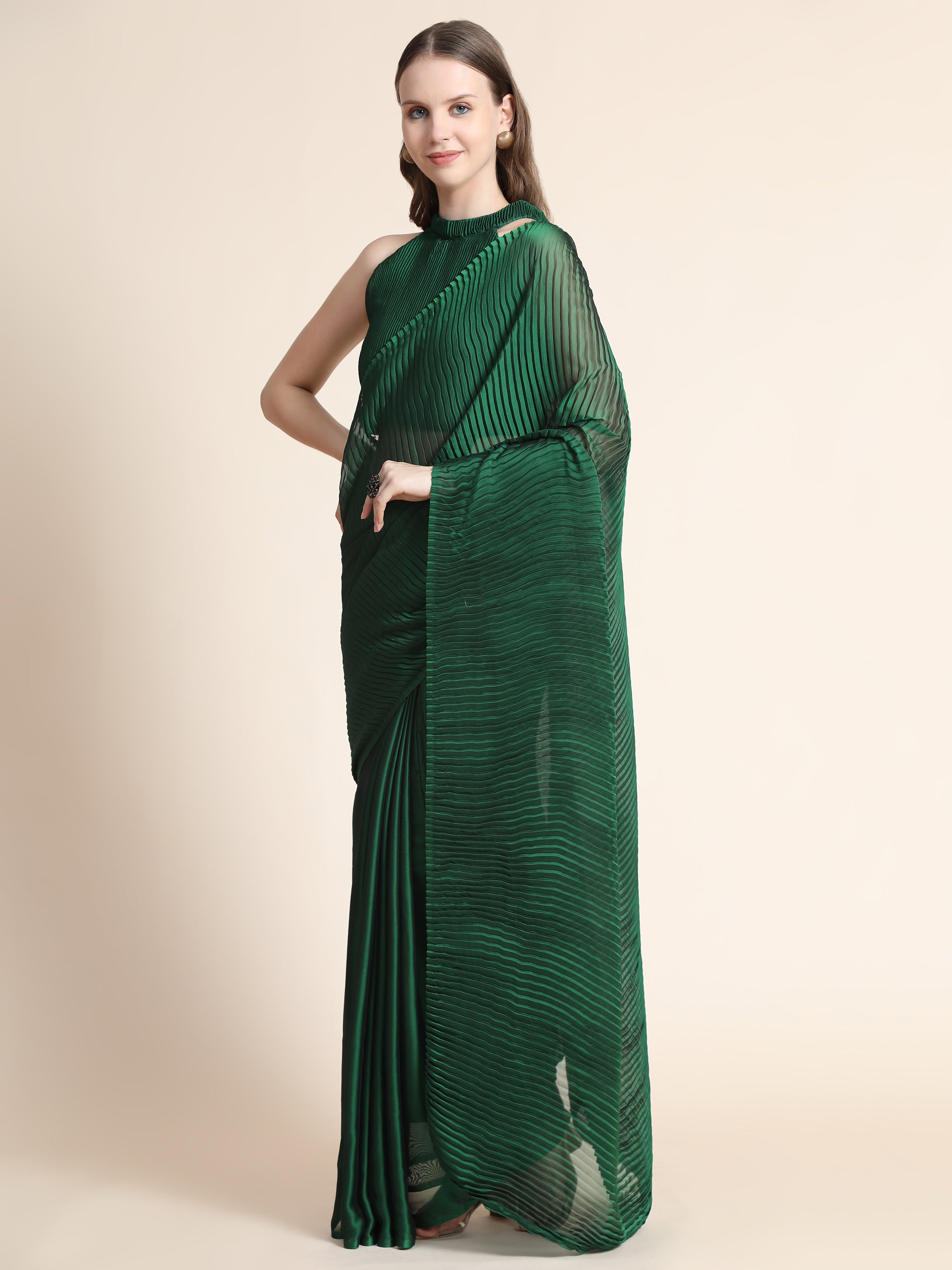 Women's Self woven Self Texture Patry Wear Contemporay Crush Silk Saree With Blouse Piece (Green) - NIMIDHYA