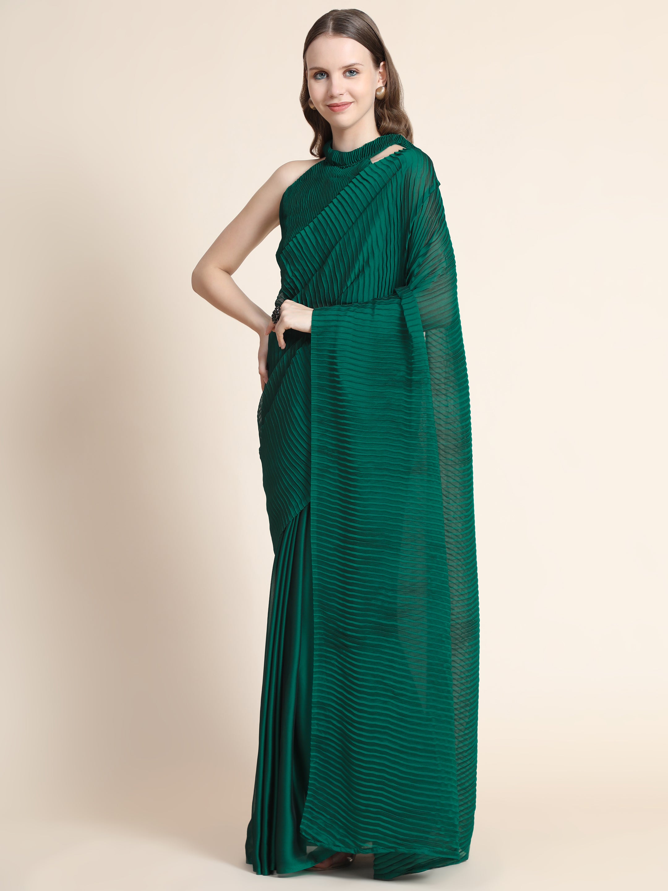 Women's Self woven Self Texture Patry Wear Contemporay Crush Silk Saree With Blouse Piece (Light Rama) - NIMIDHYA