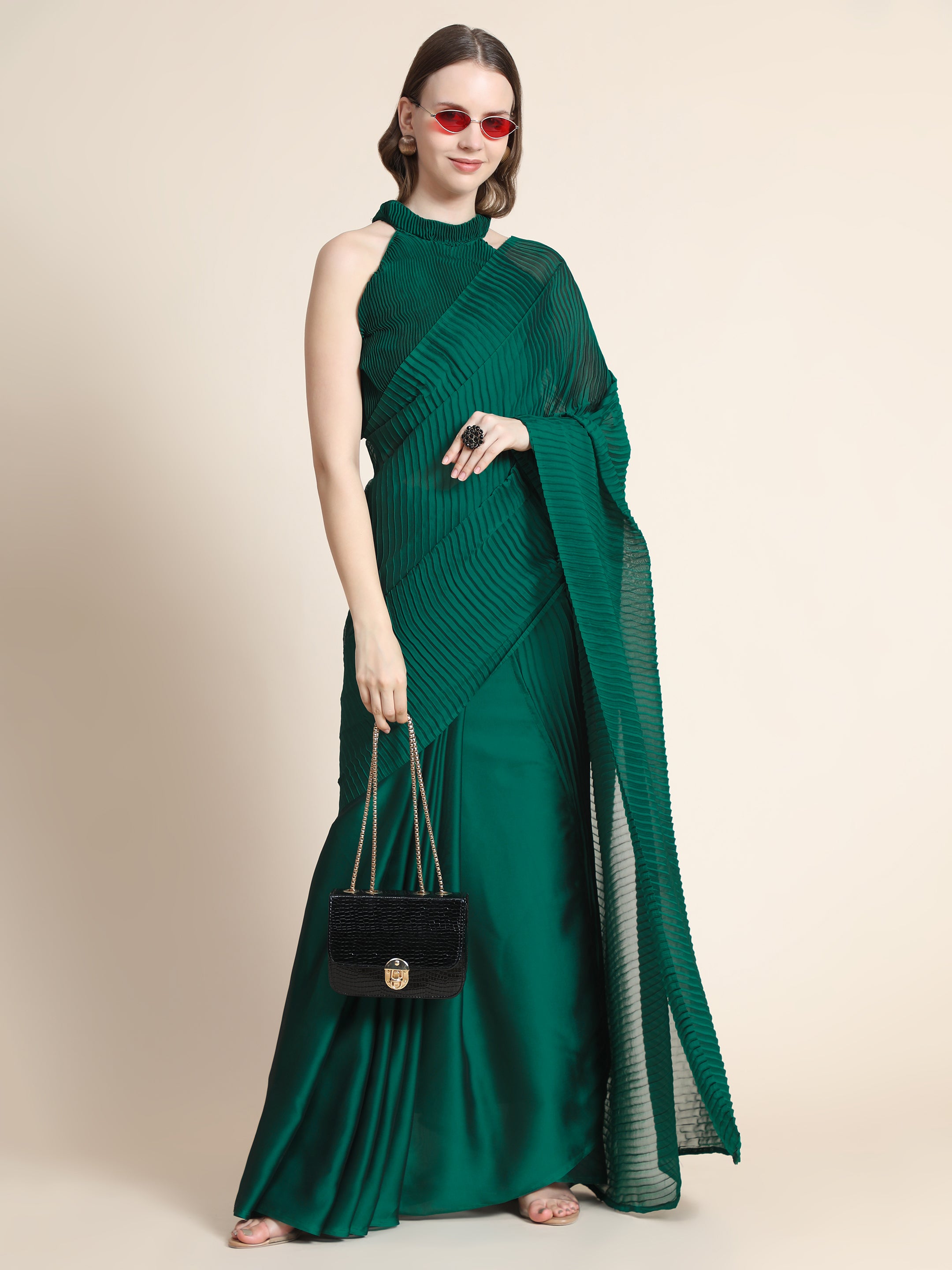 Women's Self woven Self Texture Patry Wear Contemporay Crush Silk Saree With Blouse Piece (Light Rama) - NIMIDHYA