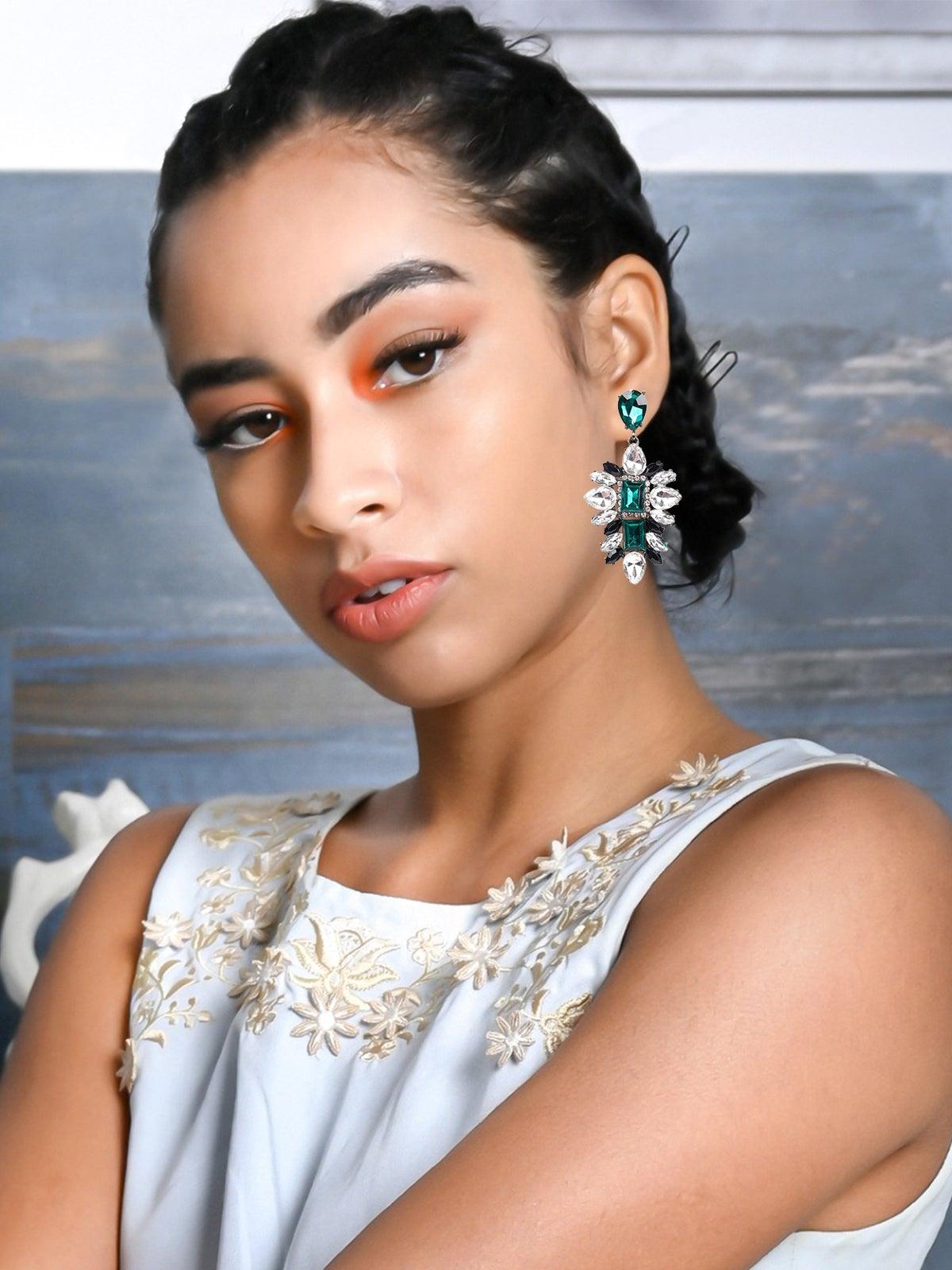 Women's Crystal And Emerald Embellished Statement Earring